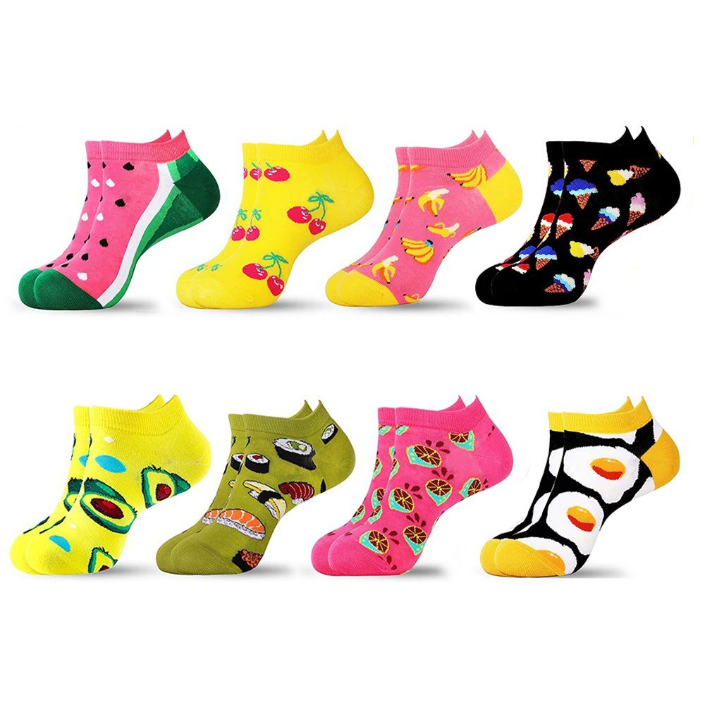 Alster Herz Freizeitsocken Damen Lustige Bunte Sneaker Socken mit verschiendenen Motiven, A0413 (8-Paar) Größe 36-41, perfekt für den Sommer