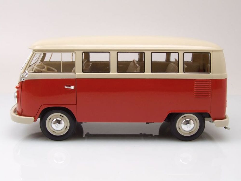 Welly Modellauto VW T1 Bus Fensterbus 1963 rot beige, Maßstab 1:18