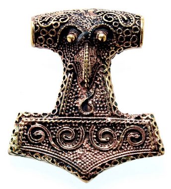 Kiss of Leather Kettenanhänger schwerer Thorshammer Anhänger Bronze Rabe Mjölnir Nordisch Wikinger Hammer