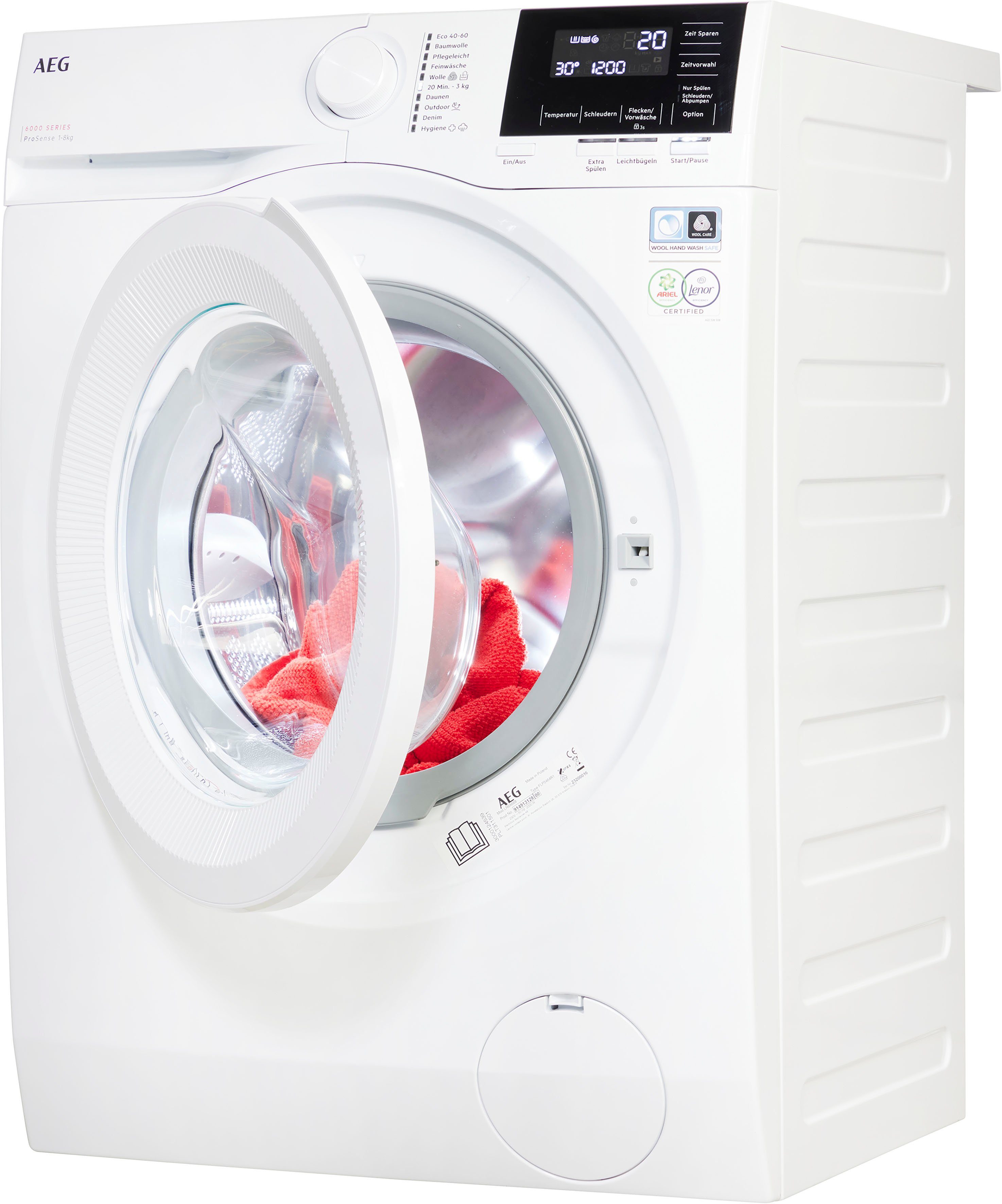 AEG Waschmaschine 6000 ProSense® LR6A668, 8 kg, 1600 U/min, Hygiene-Programm mit Dampf: Entfernt zuverlässig Viren und Bakterien