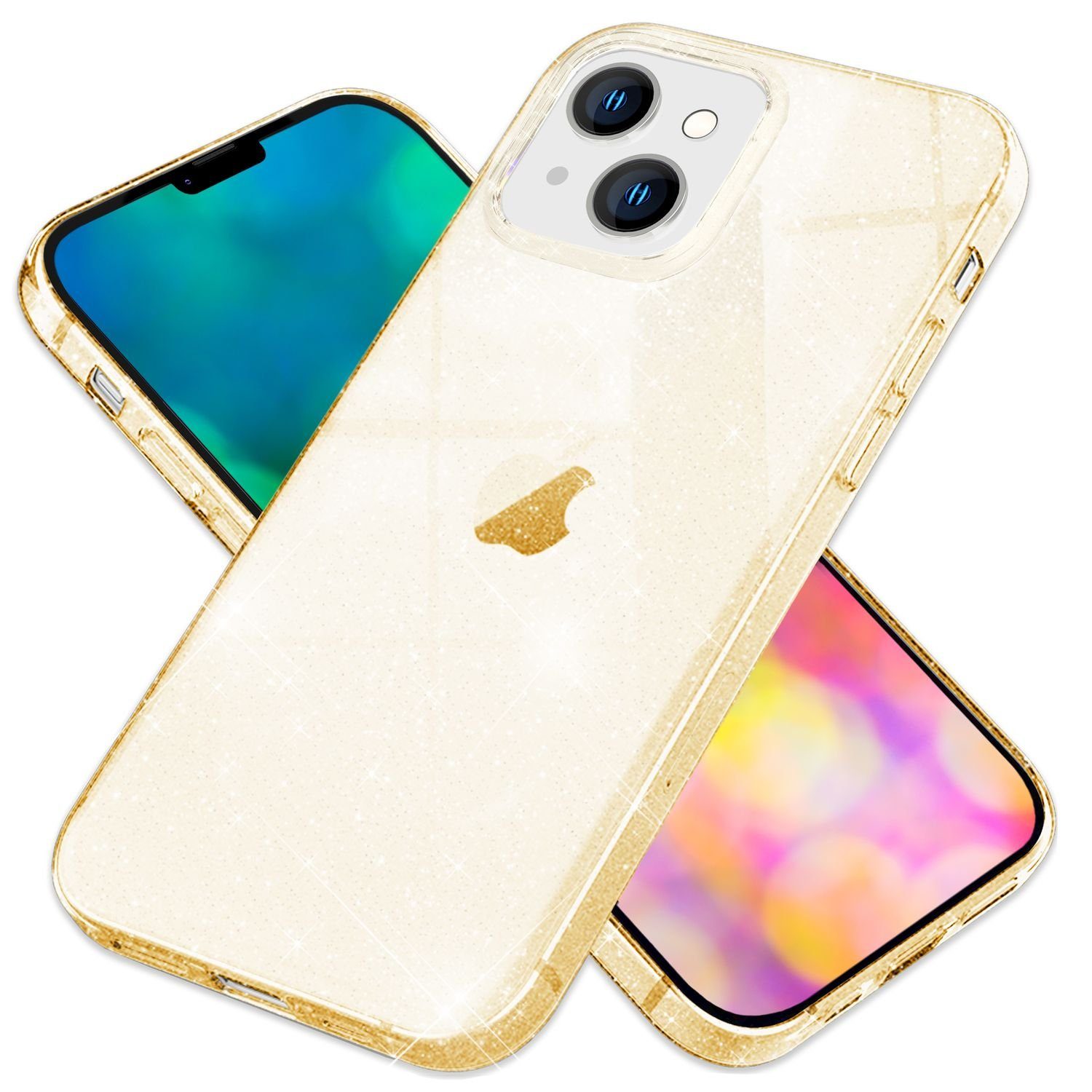 Nalia Smartphone-Hülle Apple iPhone 14, Klare Glitzer Hülle / Silikon Transparent / Glitter Cover / Bling Case