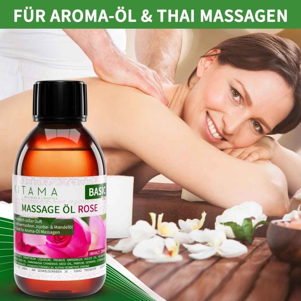 Kitama Massageöl mit Aroma - Körper-Öl für Massagen Pflegeöl Aroma-Öl Thai-Öl 250ml, Rose