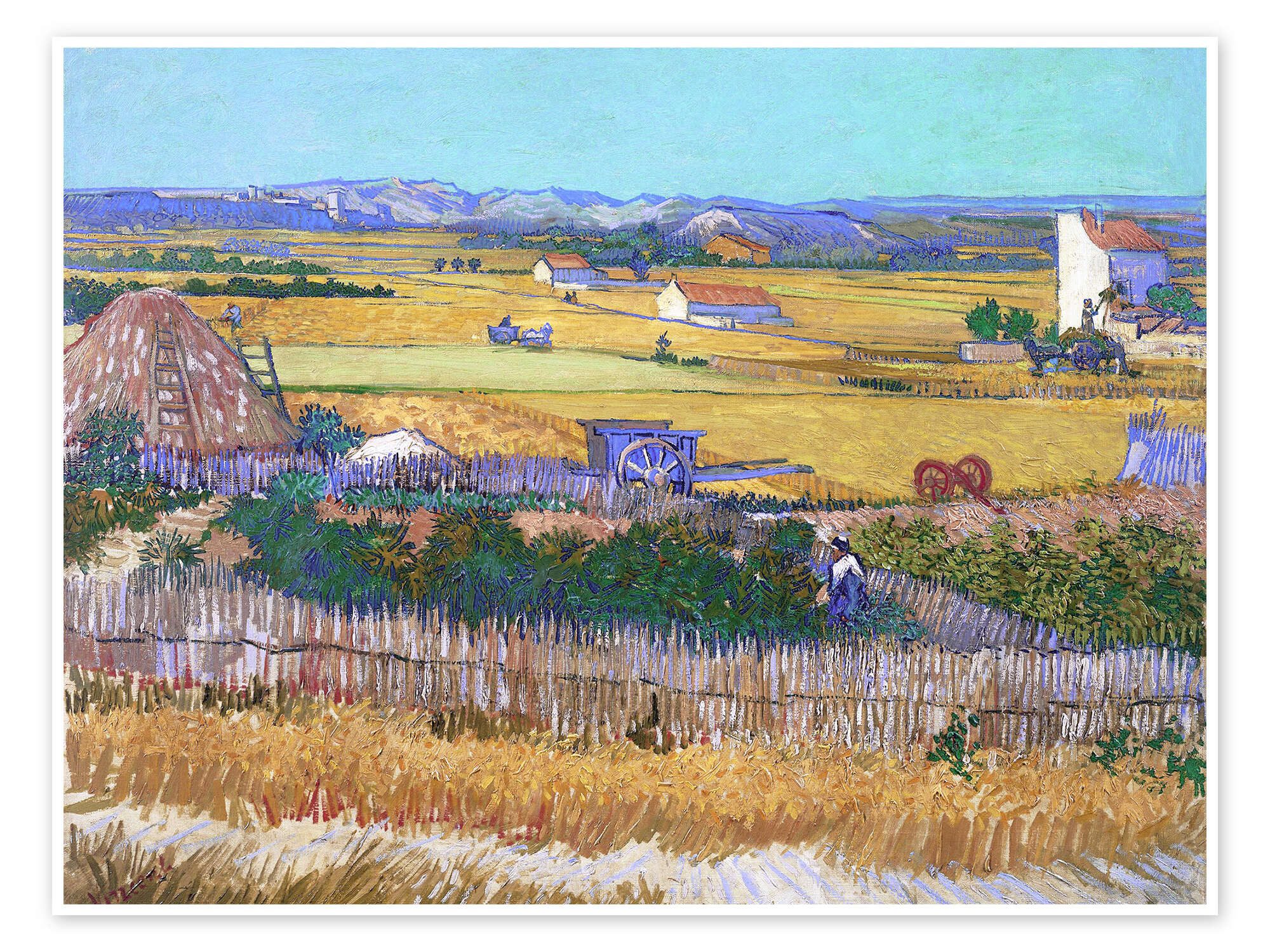 Posterlounge Wandbild Erntelandschaft mit blauem Wagen, Vincent van Gogh, erhältlich als Poster, Leinwandbild, Wandsticker oder Acrylglasbild