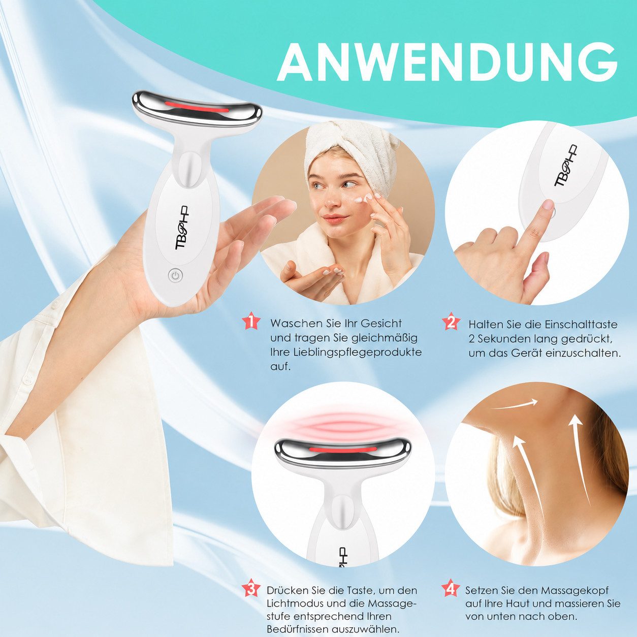 Forrlite Gesichtsmassagegerät Gegen Falten,Gesicht Schönheit Gerät mit 3 Modi, 45℃ V Face Beauty Meter Gesichtsgerät für Hautstraffung & Lifting Gesichtsmassage – Bild 4 von 5