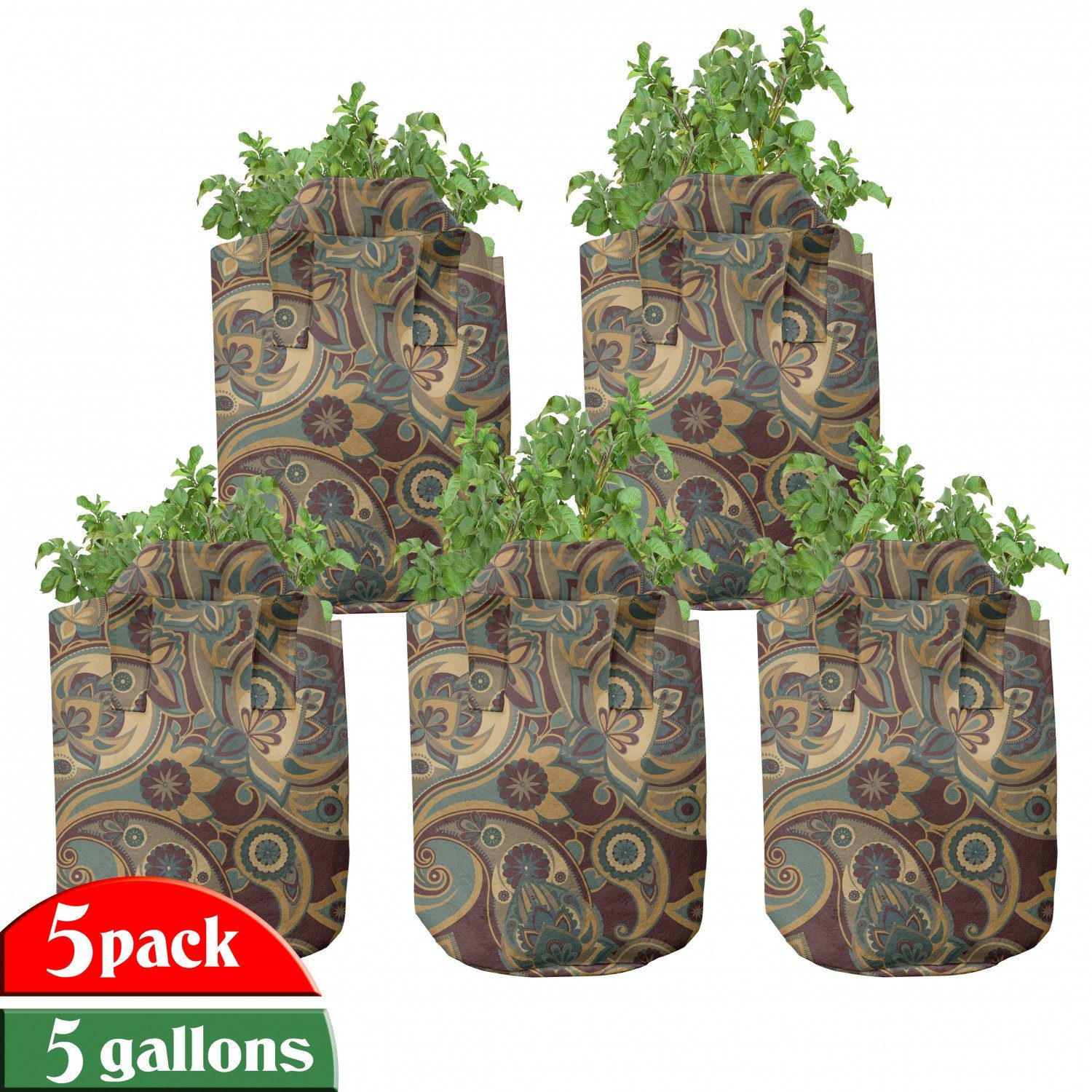 Abakuhaus Pflanzkübel hochleistungsfähig Stofftöpfe mit Griffen für Pflanzen, Paisley Persian Hippie Röschen
