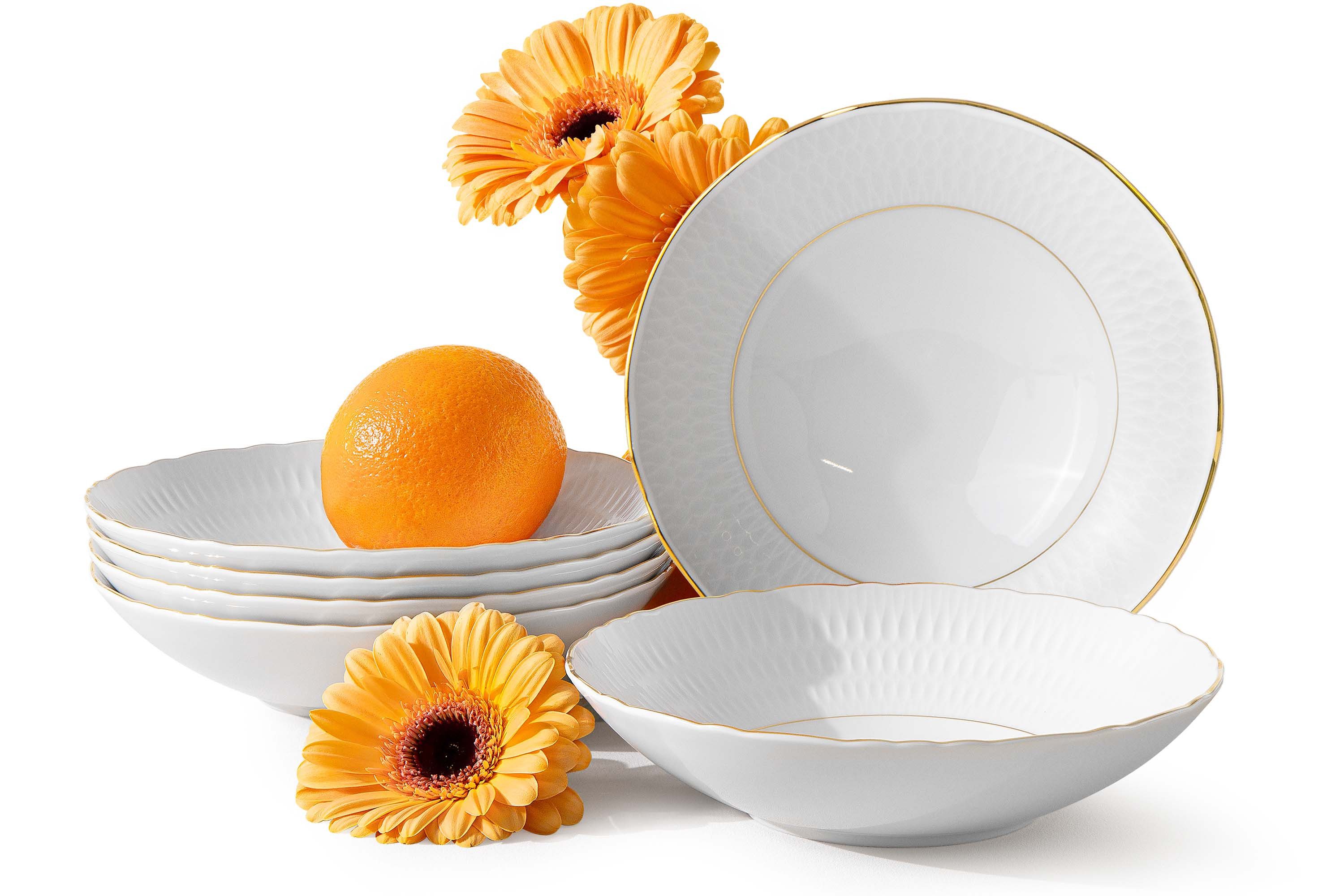 KONSIMO® Тарелки-Set CMIELOW SOFIA Tafelservice, 6x Суповая тарелка, Premium-Porzellan (6-tlg), 6 Personen, Porzellan, handgemalte Dekoration in echtem Gold, Handwäsche