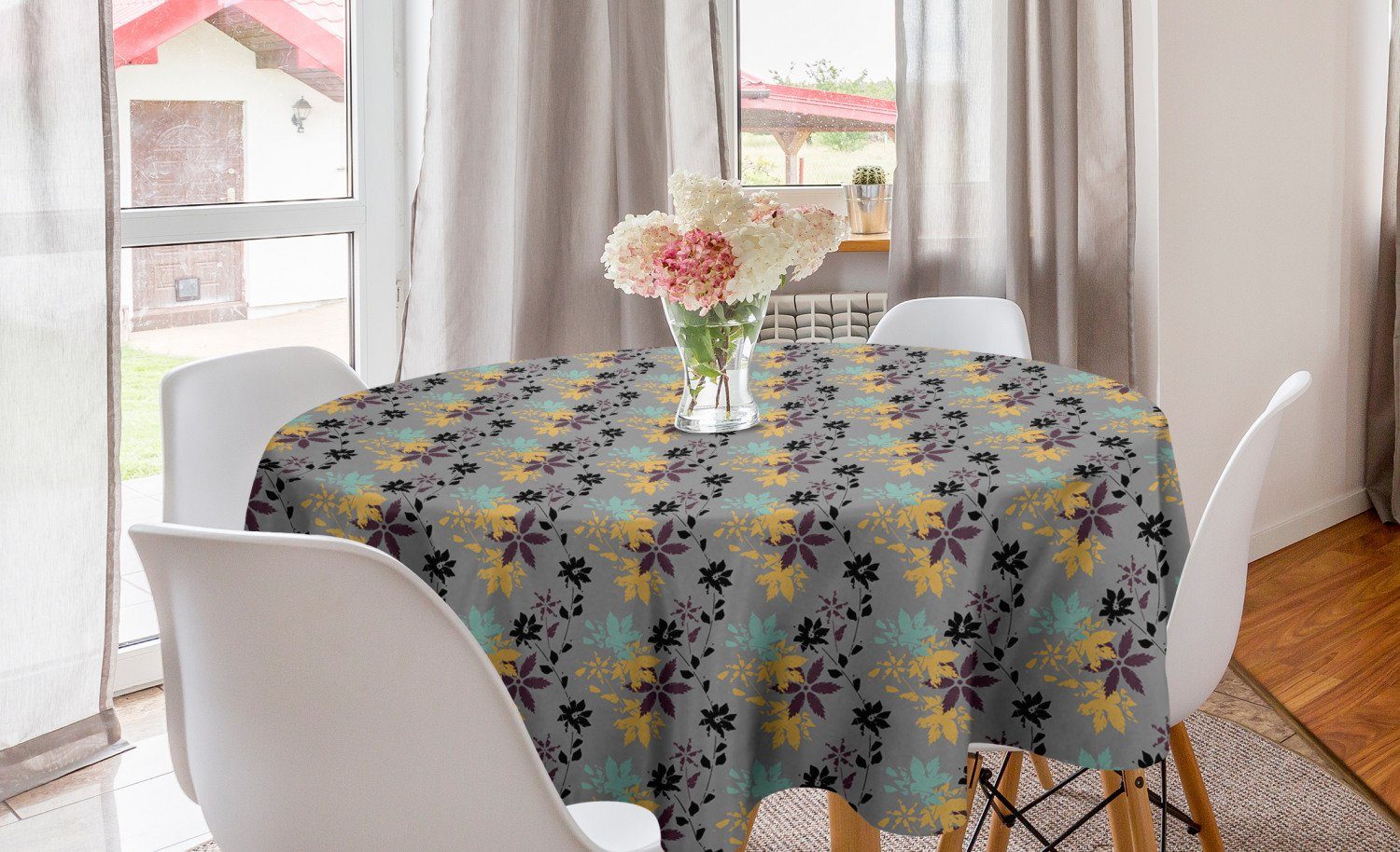 Abakuhaus Tischdecke Kreis Tischdecke Abdeckung für Esszimmer Küche Dekoration, Blumen Blütenblätter