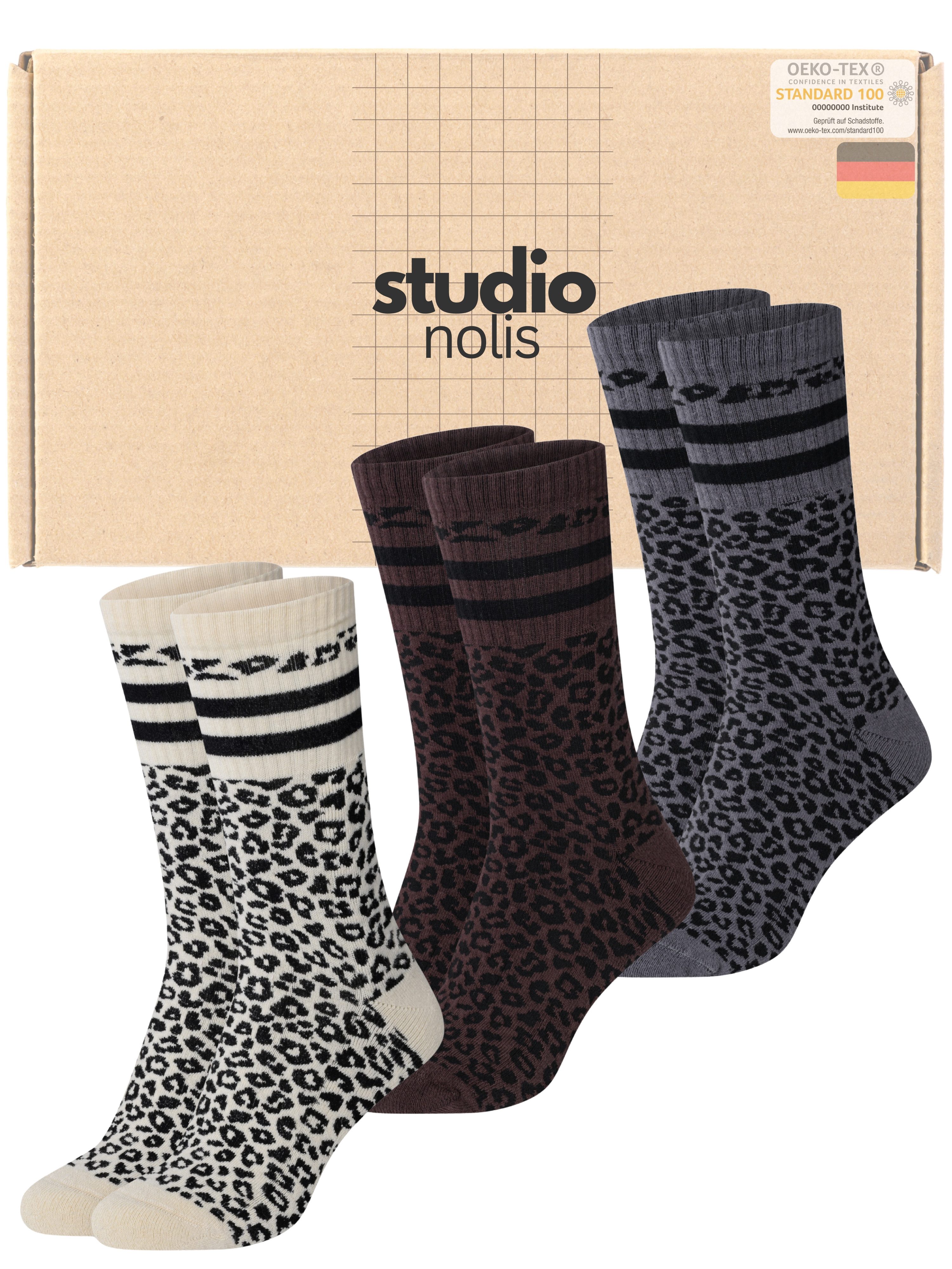 Studio Nolis Tennissocken Leo - Socken Damen Leo Print - Crew Socks Leopard (Set, 3-Paar) Baumwolle