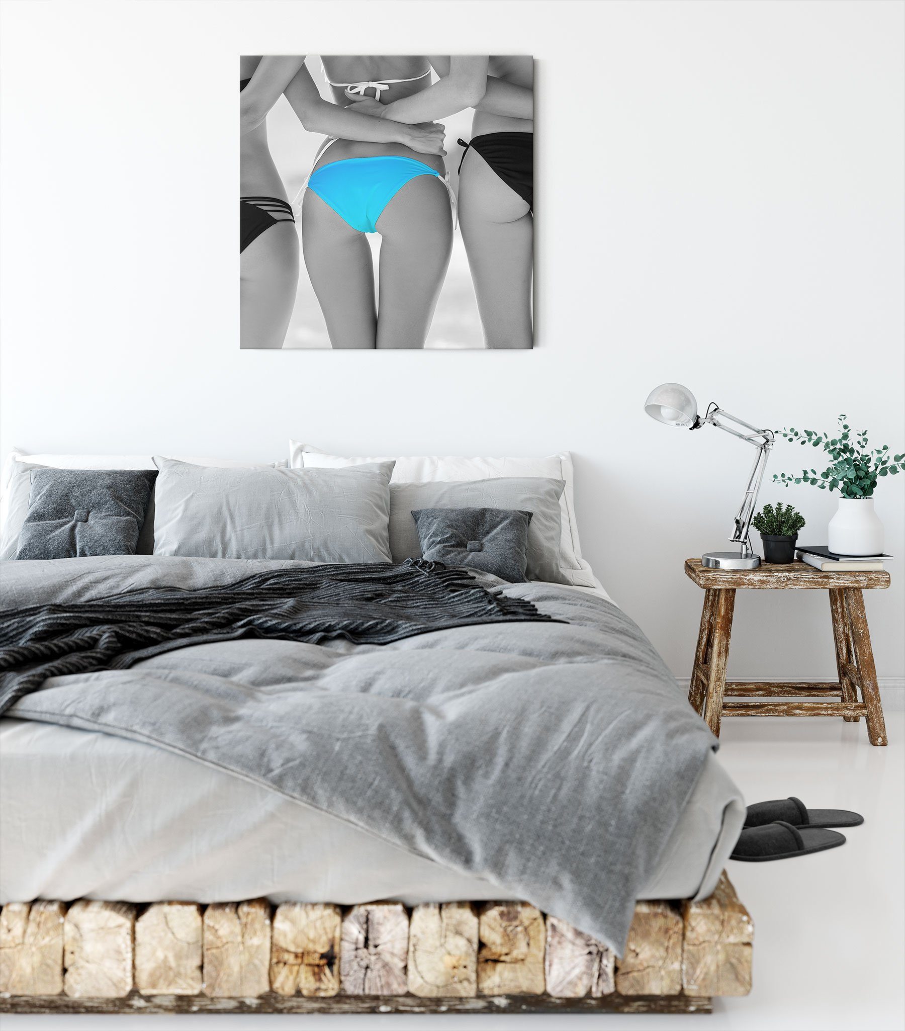Pixxprint Leinwandbild Frauenhintern in Bikinihose, in (1 bespannt, St), Zackenaufhänger Leinwandbild Bikinihose fertig inkl. Frauenhintern