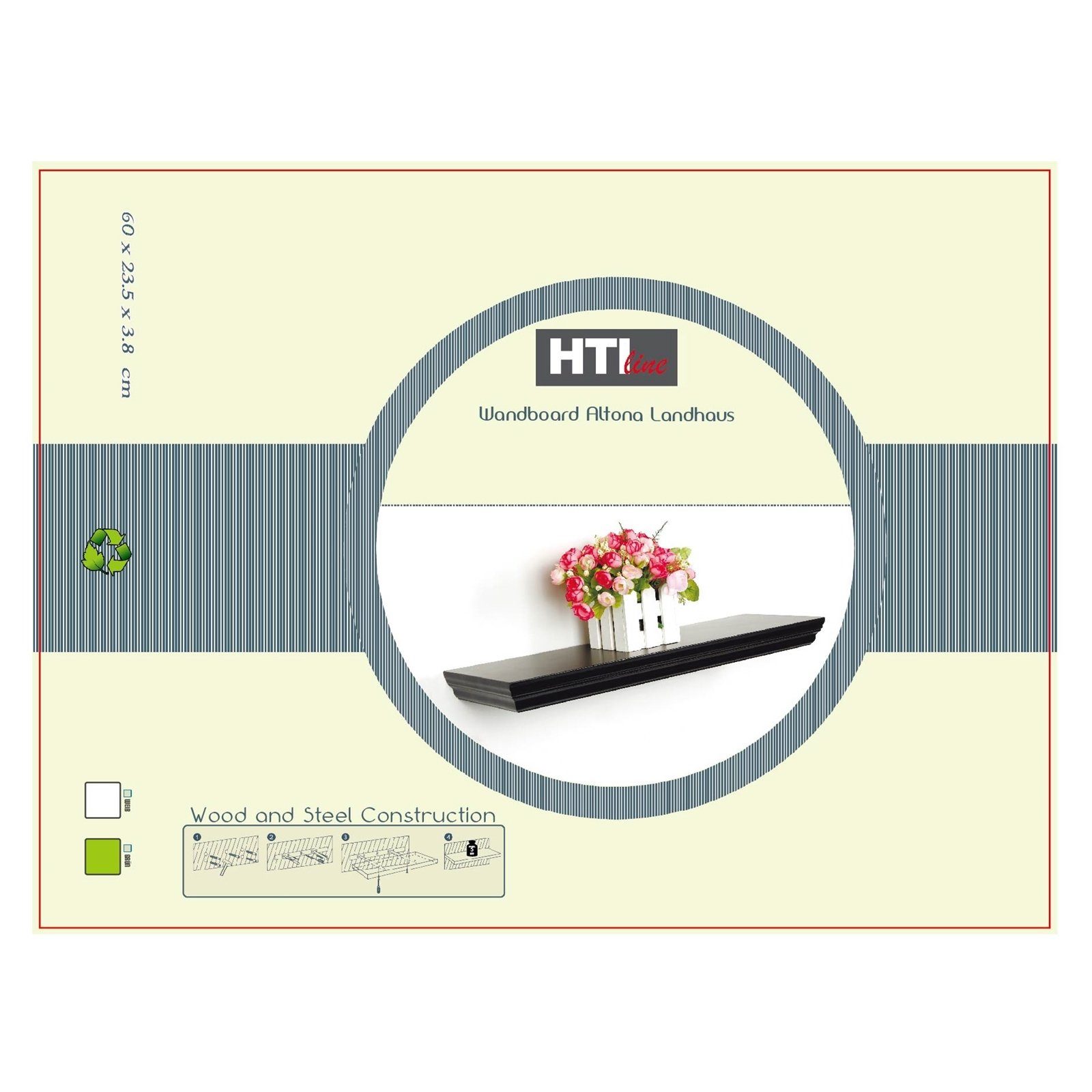 HTI-Line Wandboard Altona 60, Wandboard Wandregal Weiß Landhaus