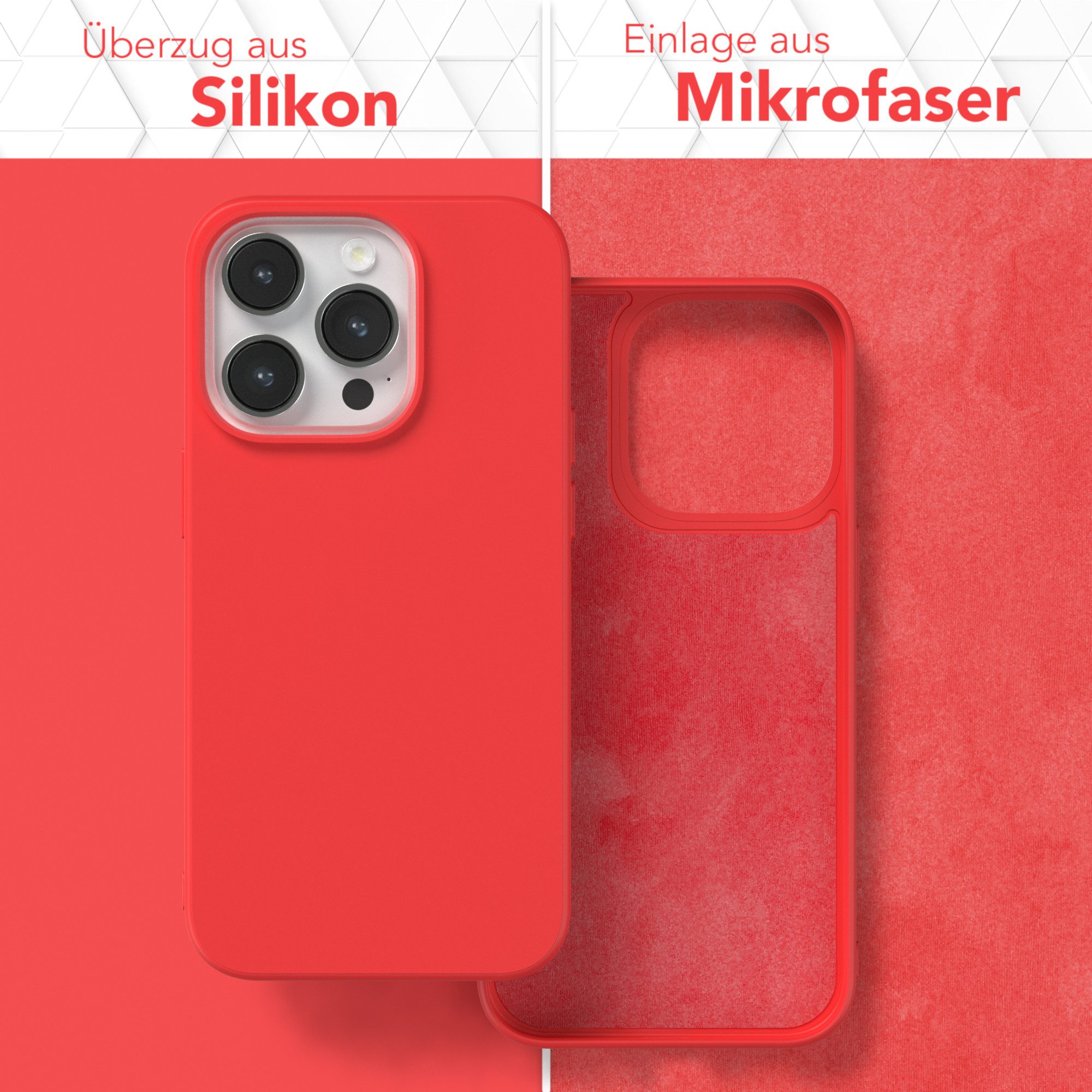 EAZY CASE Handyhülle für Apple iPhone 14 Pro Hülle Silikon 6,1 Zoll, Silikon Schutzhülle mit Kameraschutz stoßfest handycover elastisch Rot