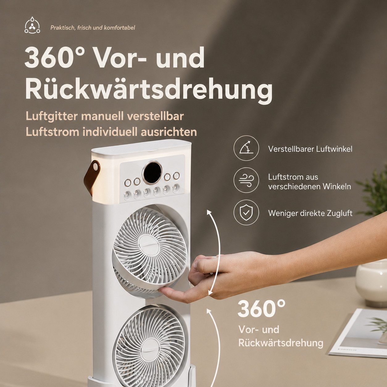MOPUEA Ventilatorkombigerät Luftkühler 4 in1 Klimaanlage mit Fernbedienung Kühlspray Timer leise, Ventilator Tischventilator Akku-Standventilator LED-Licht Wass – Bild 4 von 5