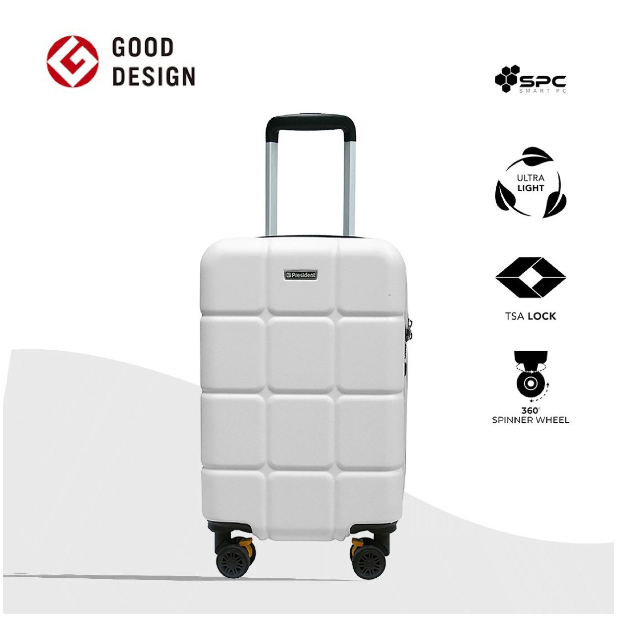 Super Solu Hartschalen-Trolley Hartschalenkoffer aus Smart PC recyceltem Material / Reisekoffer, 4 Rollen, M/20 Zoll, Weiß, DESIGN AWARD, TSA-Zahlenschloss