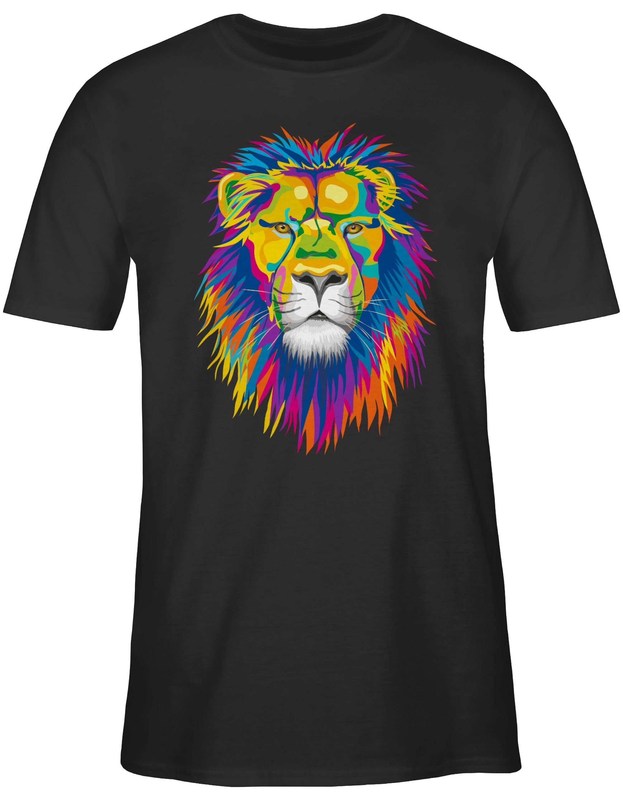 02 Schwarz Dschungel Löwe Lion Shirtracer Wildnis Deko T-Shirt