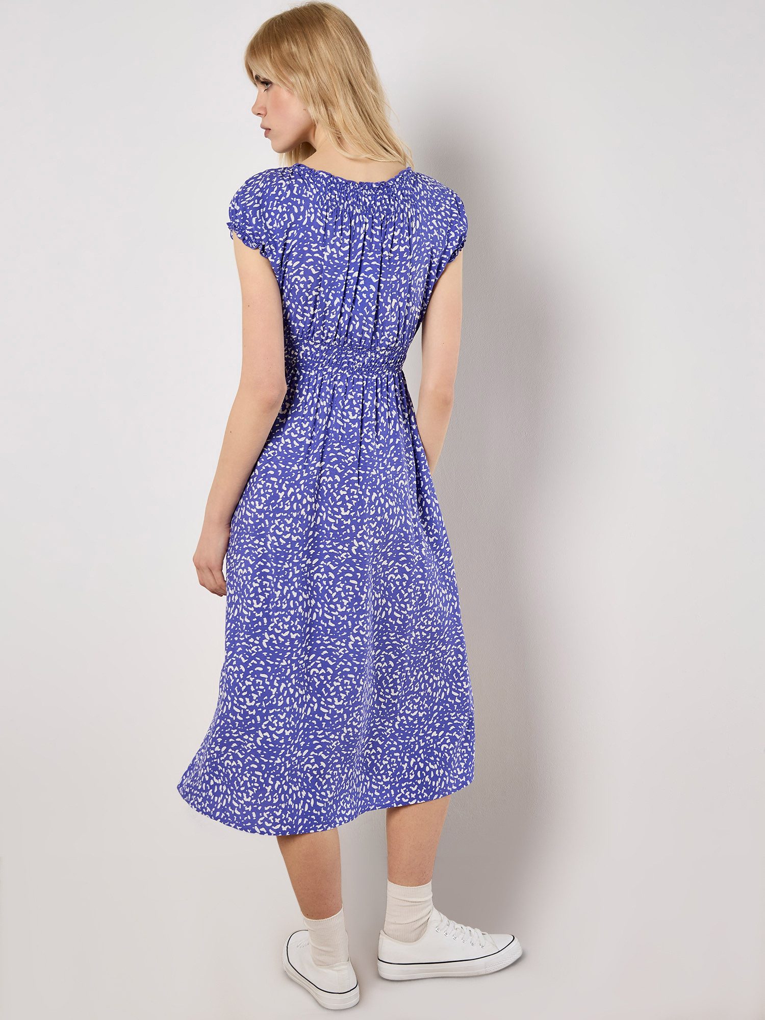 Apricot Druckkleid Midikleid Elastischer Bund