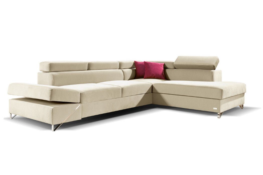 L-Form in Textil, Ecksofa Beige Gelbes JVmoebel Europe Bettfunktion Stoff Ecksofa Made Design Couch Polster