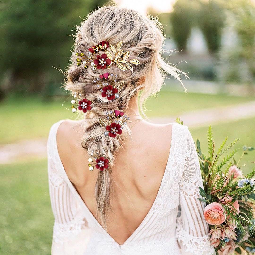 Bomiclss Haarspange 5 Stück Braut Haarnadeln Hochzeit mit Kristall & Perlen, Hochzeit Haarnadeln, Blumen Perlen Braut Haarschmuck