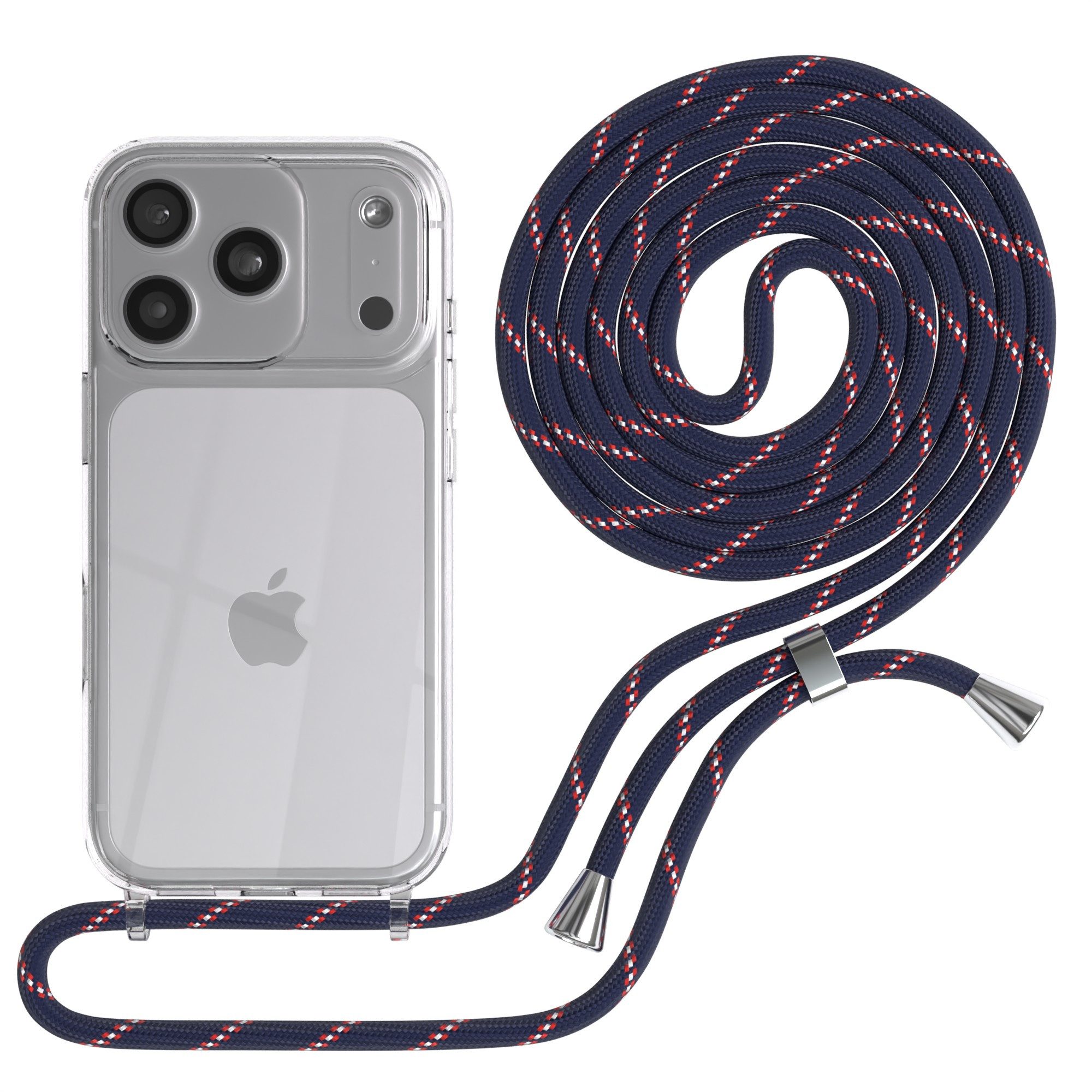 EAZY CASE Handykette Hülle mit Kette für Apple iPhone 17 Pro 6,3 Zoll, Slimcover Handykette Hülle Cross Bag für Smartphone Blau Camouflage