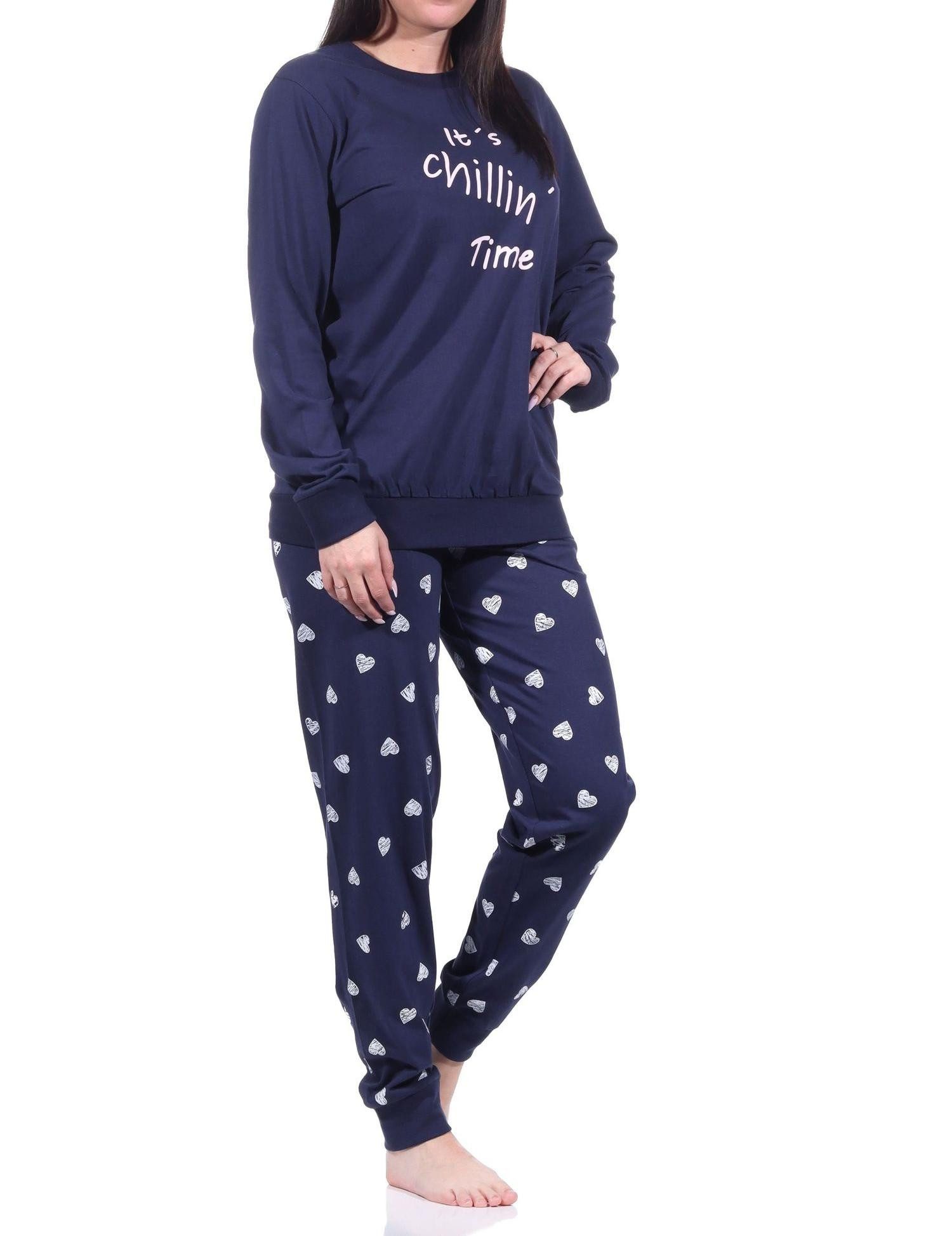 Normann Pyjama Normann Damen langarm Schlafanzug mit Bündchen in Herz Punkte Optik – Bild 2 von 4