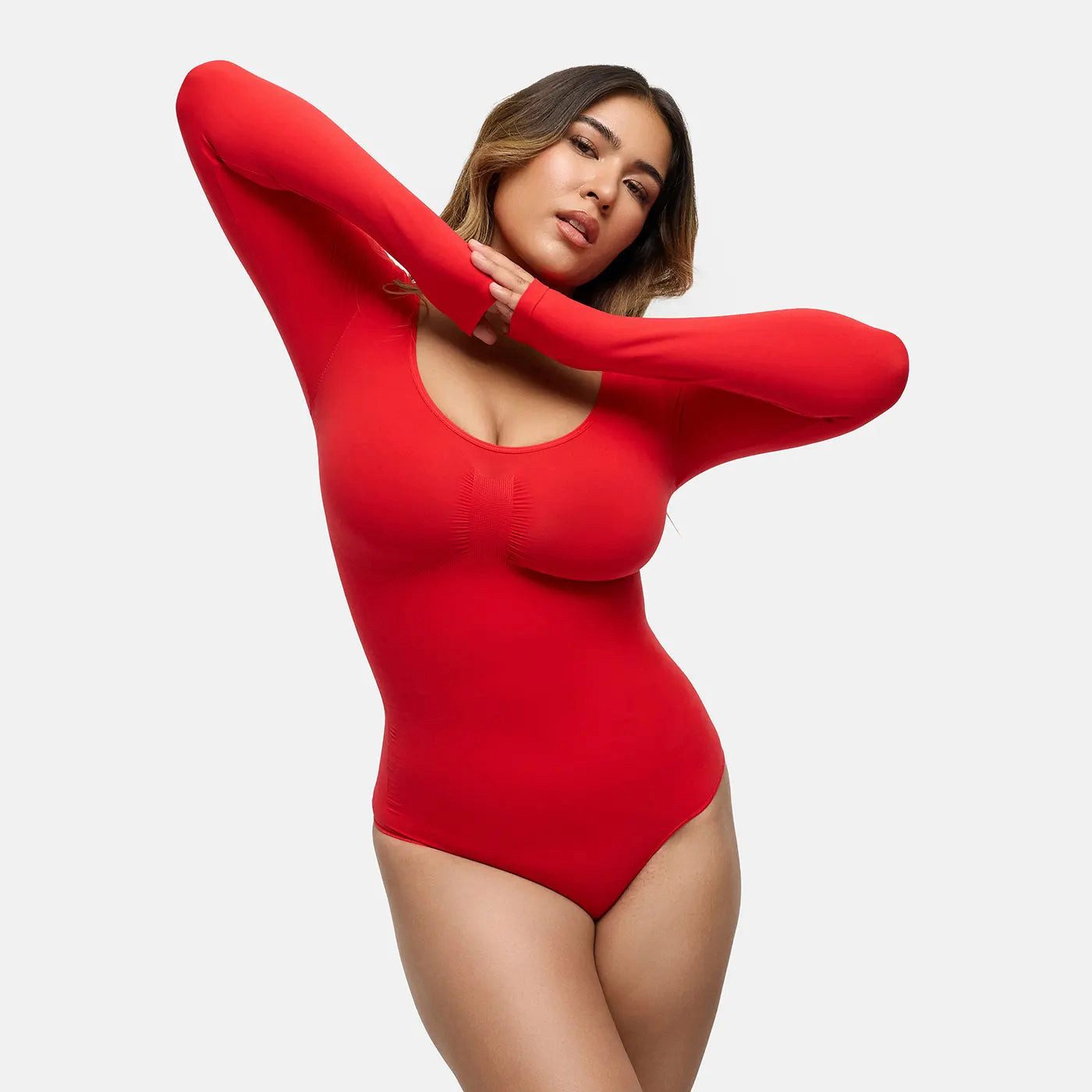 Shaping-Body Bodysuit Sculpting Shapewear Longsleeve mit String-Fire Red-5XL