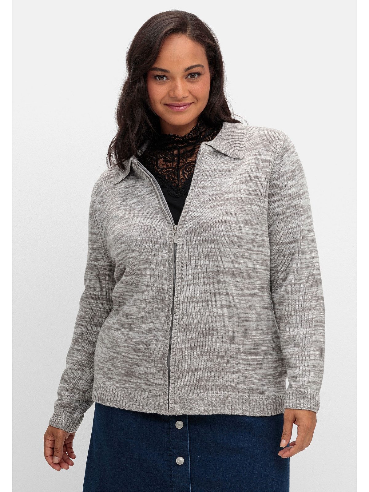 Sheego Strickjacke Große Größen mit Polokragen