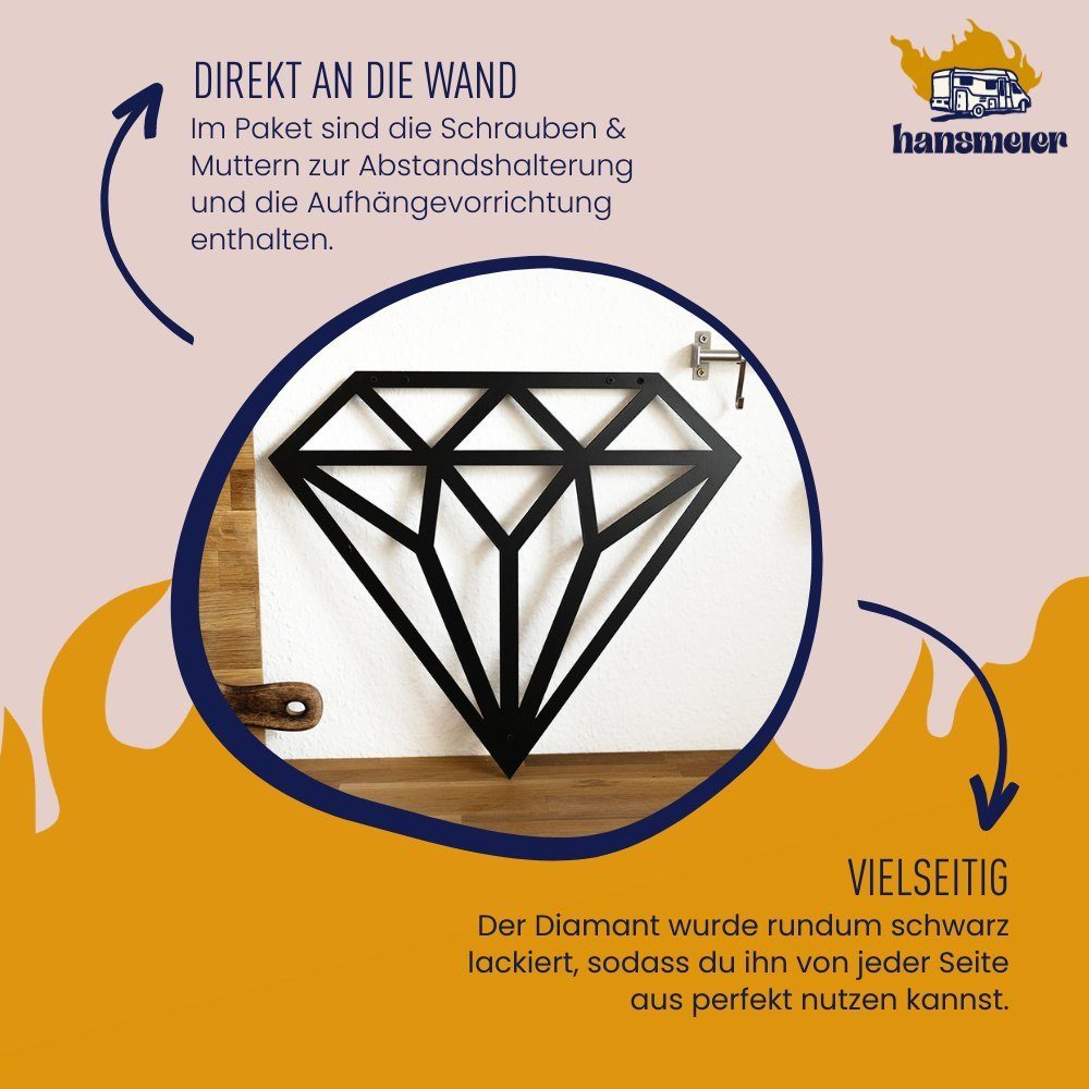Hansmeier Wanddekoobjekt Wanddeko aus Metall, Wasserfest, Für Außen & Innen, Motiv Diamant