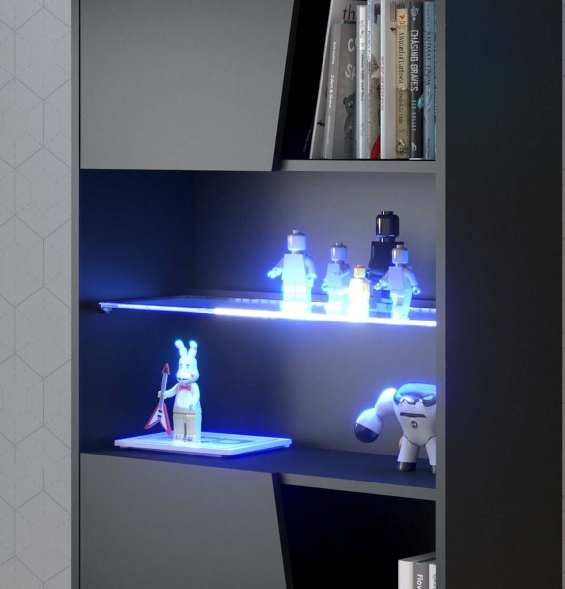 Parisot Jugendzimmer-Set Gaming, (in matt schwarz, 3-tlg., mit Gamer Schreibtisch und 2 Schränken), inklusive LED Beleuchtung