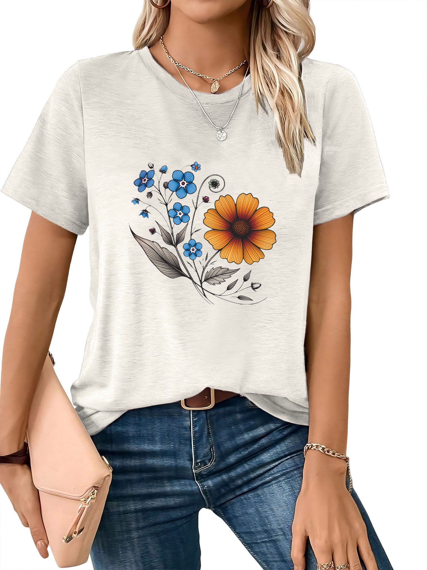 PYL Print-Shirt Damen bequemes Sommer Kurzarmbluse günstig online kaufen