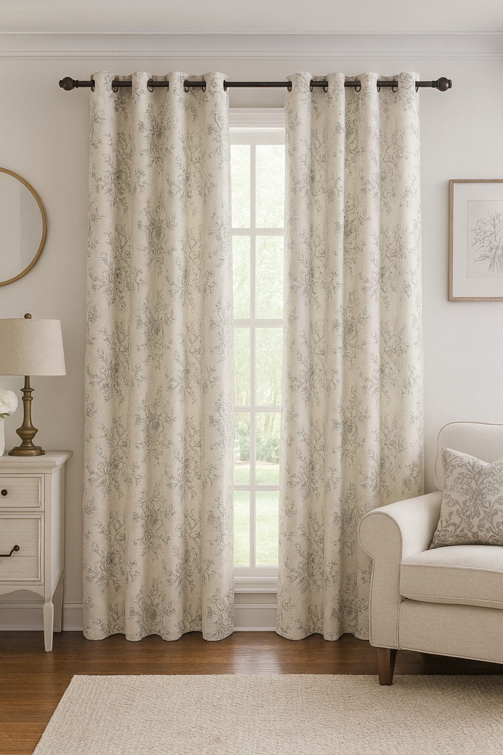 novumfix Vorhang Ösenvorhang "Jenny" graublaue Rose, Leinenoptik 140x260cm(BxH), blickdicht, extra lang 260 cm – Bild 4 von 4