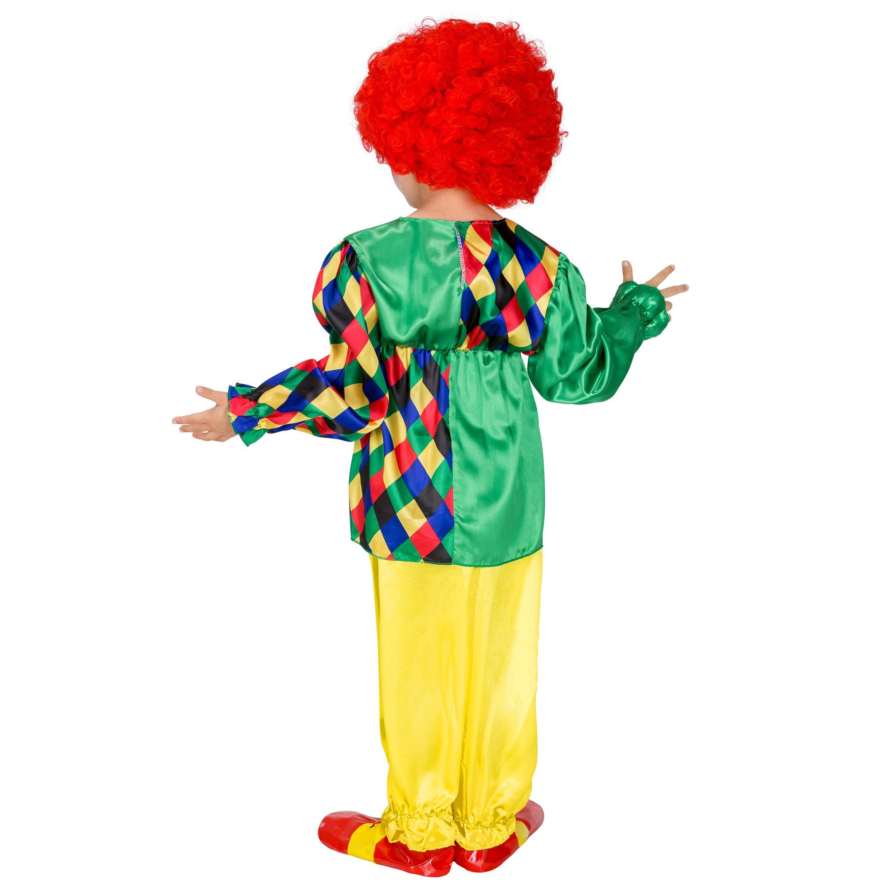 dressforfun Clown-Kostüm Spaßvogel/Komiker, Gr. 104 (3-4 Jahre), Clown-Verkleidung für, in gelb, Glänzende ¾-Hose mit Gummizug, Klettverschluss am Nacken