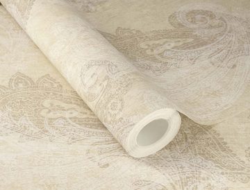 Rasch Vliestapete Indisch Paisley Floral Beige Grau Metallic 746433 Indian Style