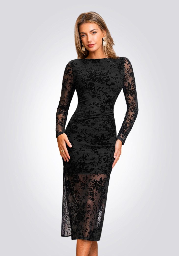 Cupshe Spitzenkleid Midikleid mit Blumen-Tüll & transparenter Optik