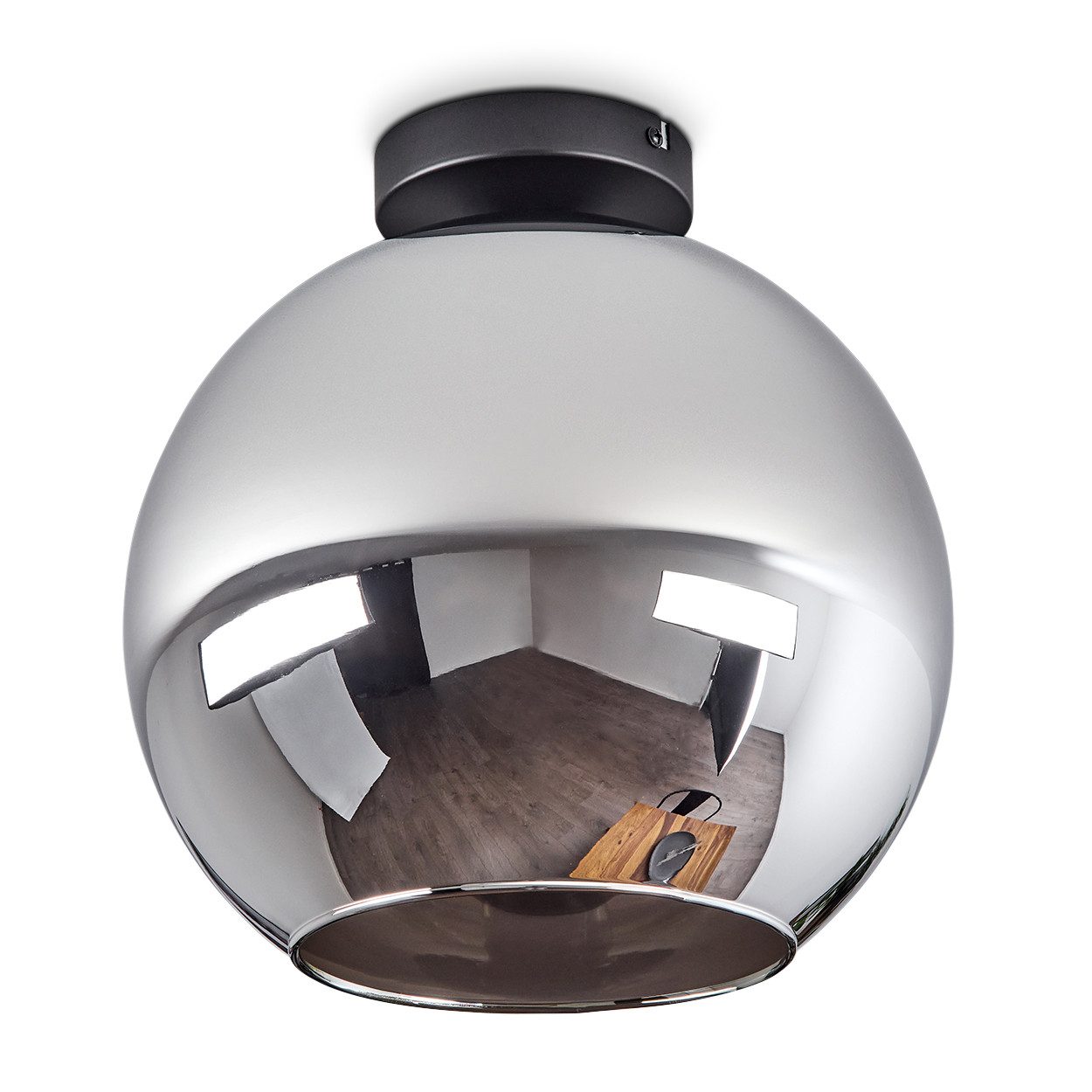 hofstein Deckenleuchte »Cesaro« moderne Deckenlampe aus Metall/Glas in Schwarz/Chromfarben, ohne Leuchtmittel, Leuchte im Retro/Vintage-Design mit Schirm aus Glas (30cm), 1xE27. Reduzierter Preis € 49,99. Unverbindliche Preisempfehlung € 64,90