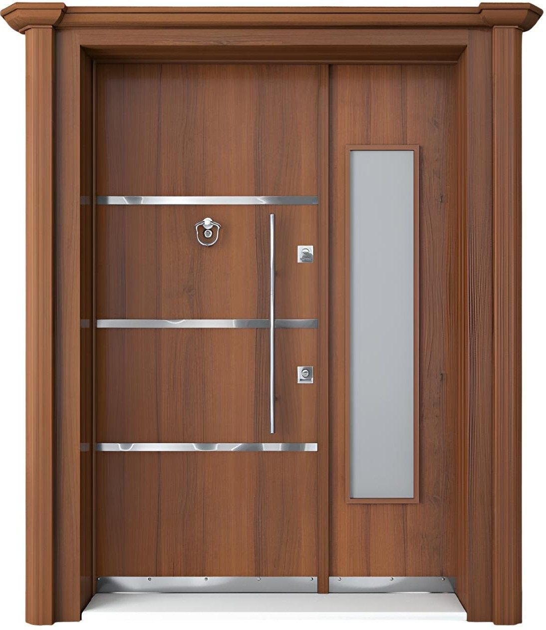 Xlmoebel Haustür Braune Eingangstür aus Holz mit Milchglas und modernem Design, Made in Europa