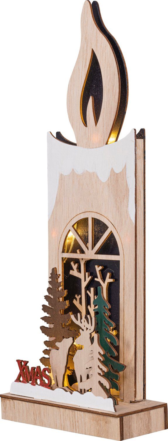 HGD Holz-Glas-Design Dekoobjekt Deko-Holzkerze Rehe Timer, LED-Innenbeleuchtung, Maße 6 ca. x mit cm 36,3 und 14,8 x Batterie