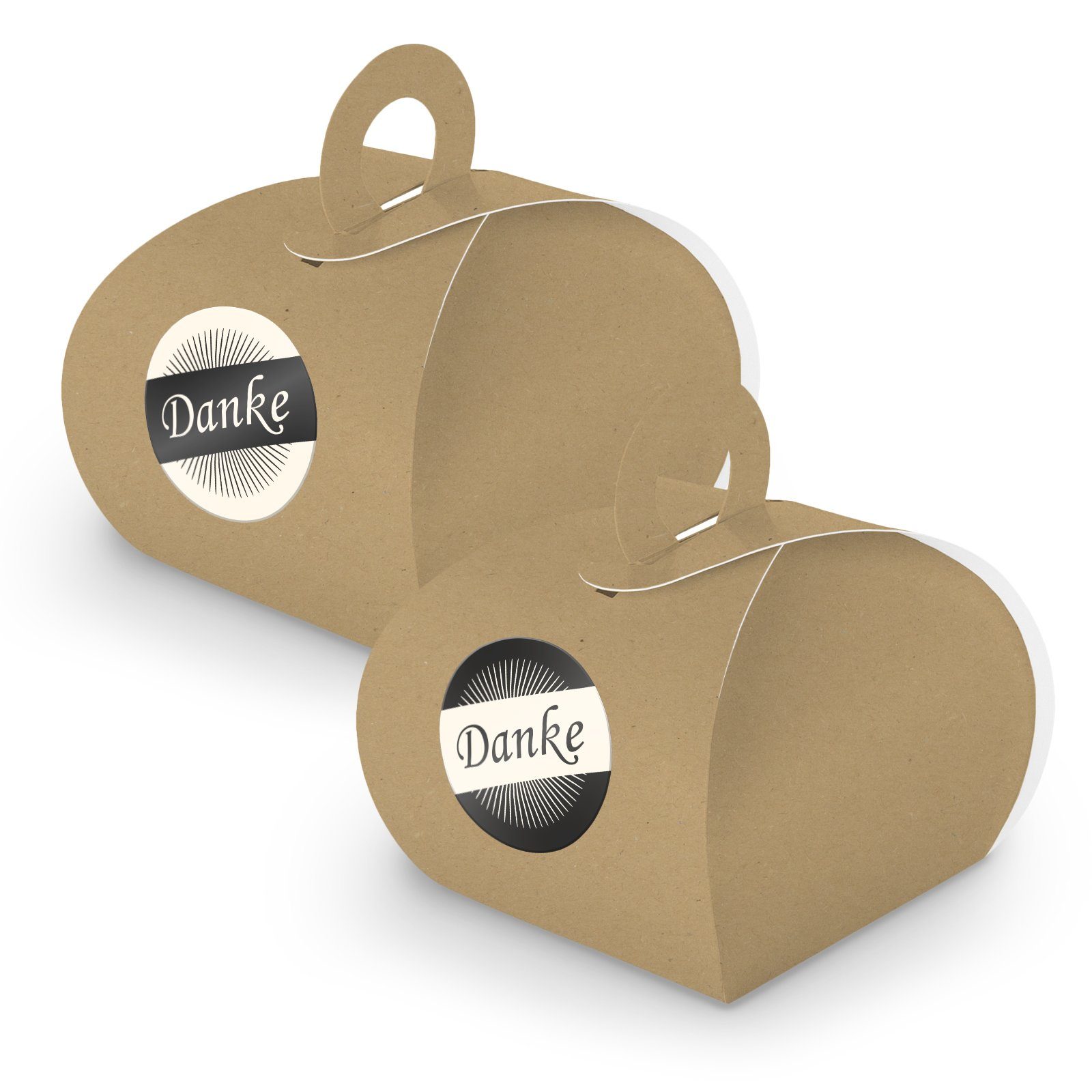 SET Geschenkpapier Sticker + braun 24x mit Geschenkschachtel itenga (Motiv36) DANKE Griff