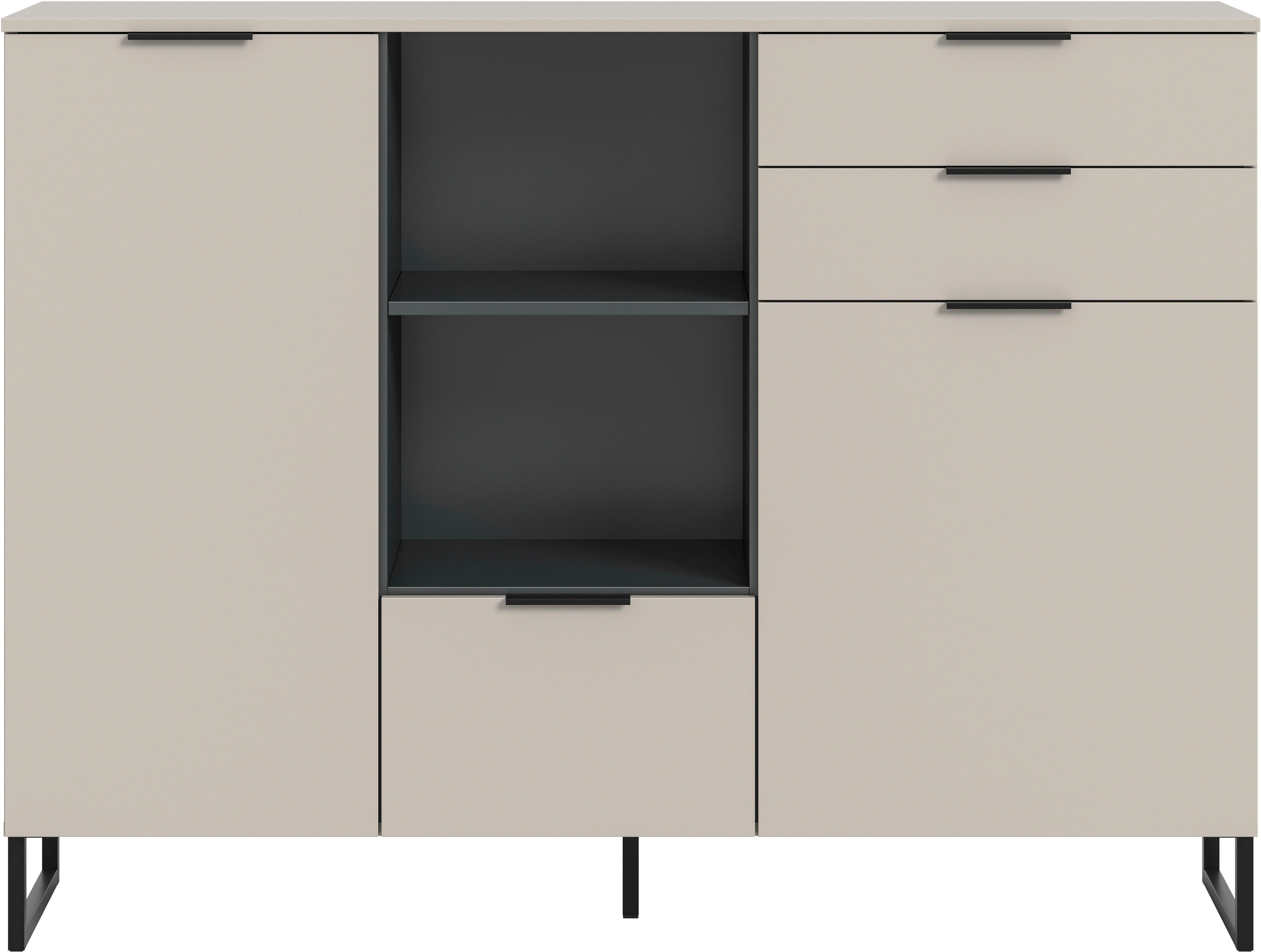 Home affaire Highboard ADIO, Breite 150cm, 2 Türen, 1 Klappe, 2 Schubkästen, mit Metall-Kufen (1 St), Sideboard, Kommode, Lowboard, Schrank, Wohnzimmerschrank, Anrichte