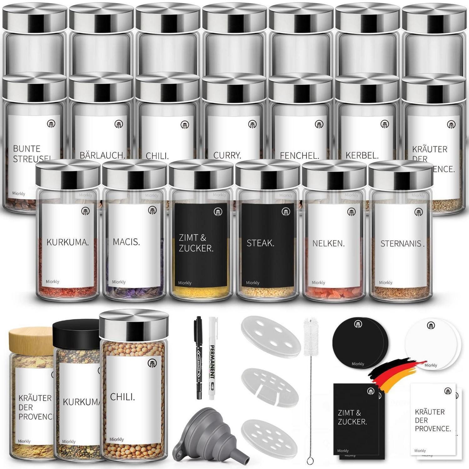 LuxusKollektion Gewürzbehälter Gewürzgläser Set 24-teilig Rund mit Streueinsatz, Glas, (24-tlg)