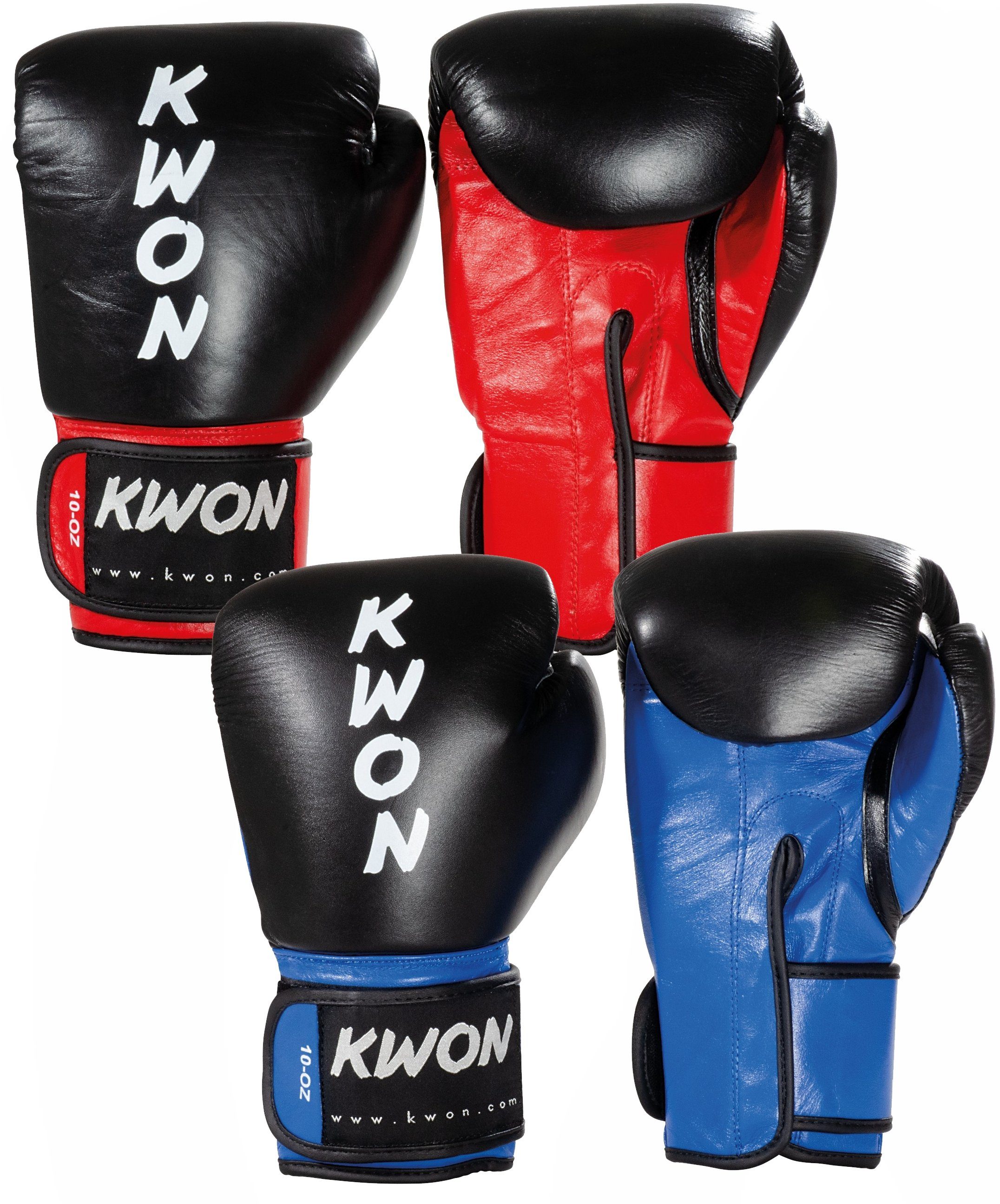 KWON Boxhandschuhe Profi KO Champ Leder Box-Handschuhe Boxen Kickboxen Thaiboxen (Vollkontakt, Paar), Ergo Form, Profi Ausführung, Echtes Leder, WKU anerkannt schwarz/rot