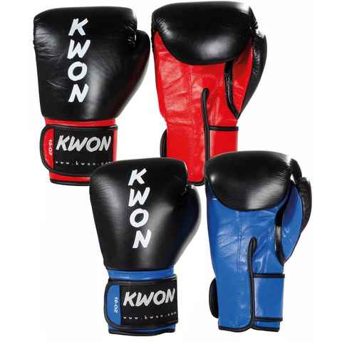KWON Boxhandschuhe Profi KO Champ Leder Box-Handschuhe Boxen Kickboxen Thaiboxen (Vollkontakt, Paar), Ergo Form, Profi Ausführung, Echtes Leder, WKU anerkannt