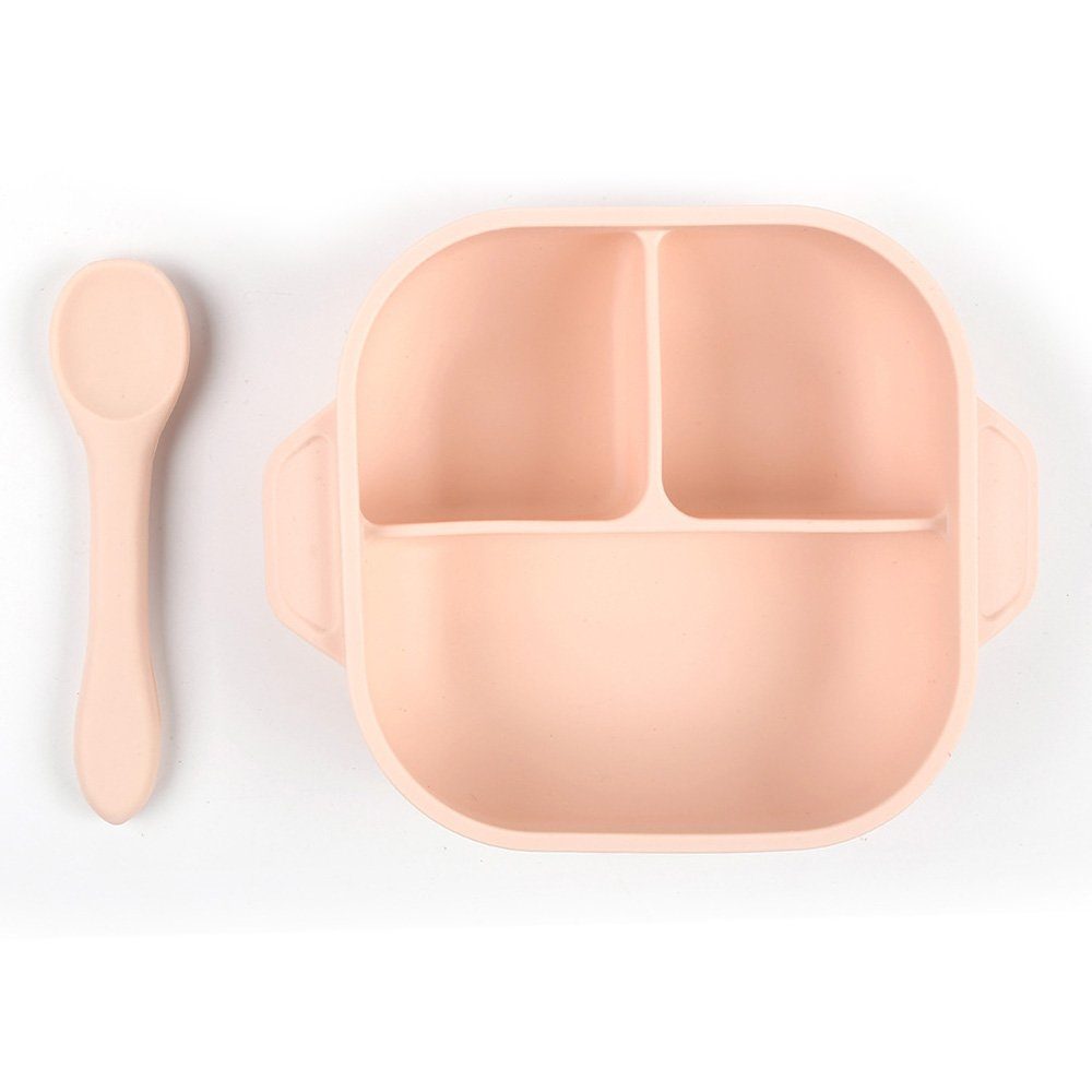 ZAXSD Kindergeschirr-Set menüteller+kinder Mini Silikonteller für Baby Kleinkinder rosa
