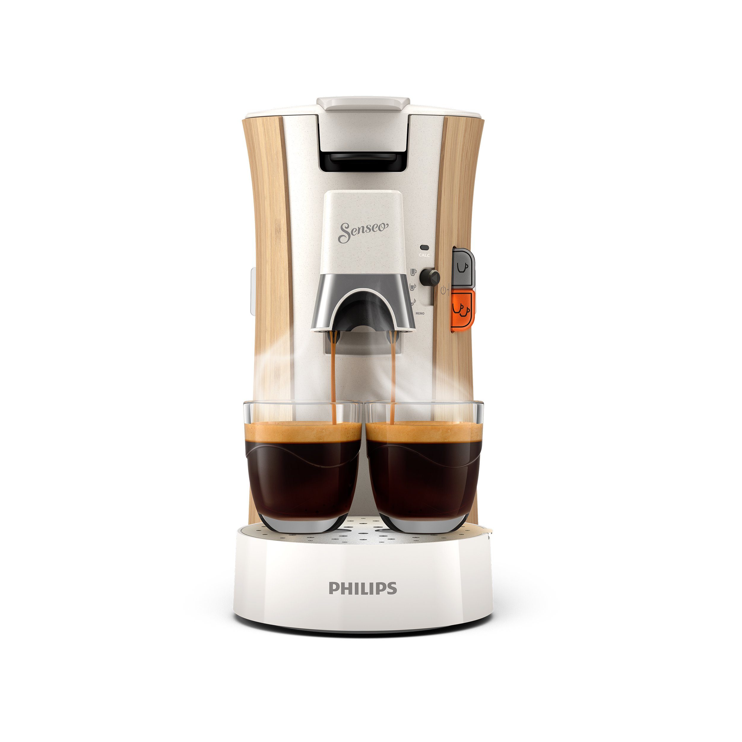 Kaffeepadmaschine 37 Geschmacksrichtungen, CSA240/05, Philips Kunststoff, 3 Plus, Select Seidenweiß Plus, % Senseo für biobasiertem Crema mit Memo-Funktion Intensity