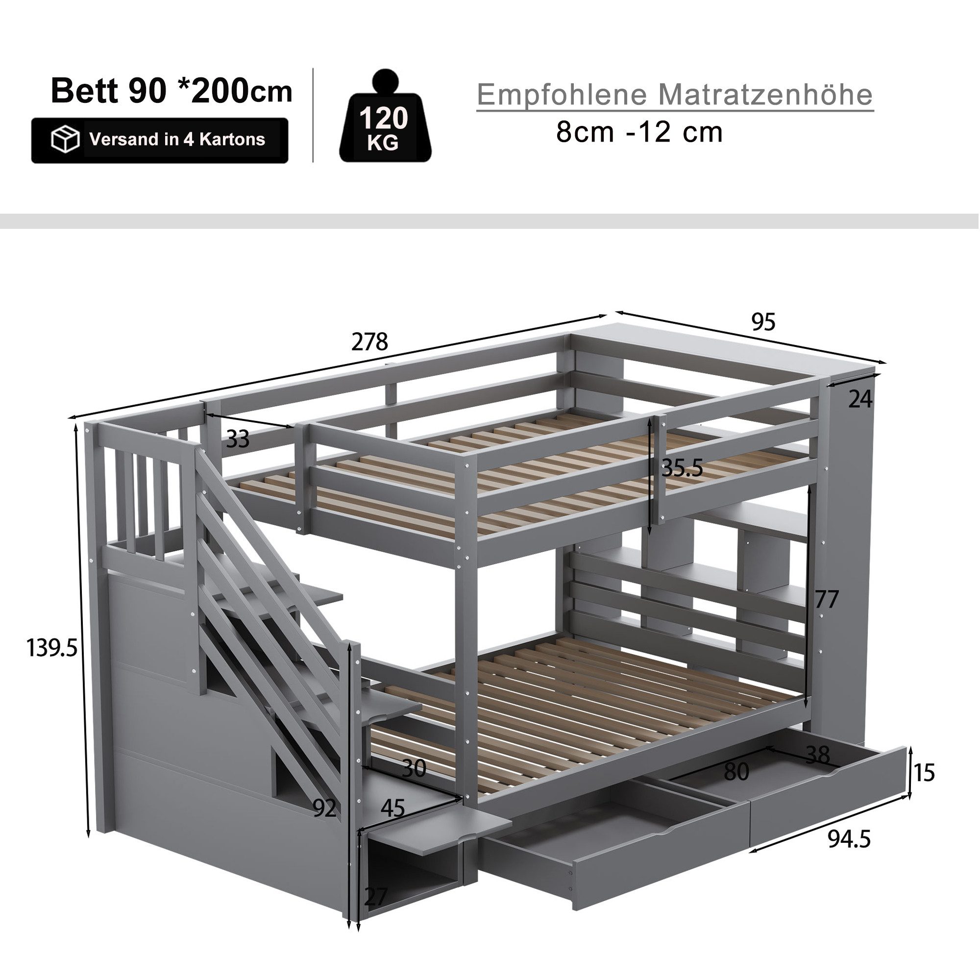 HAUSS SPOLE Etagenbett 90x200cm Treppe mit günstig online kaufen