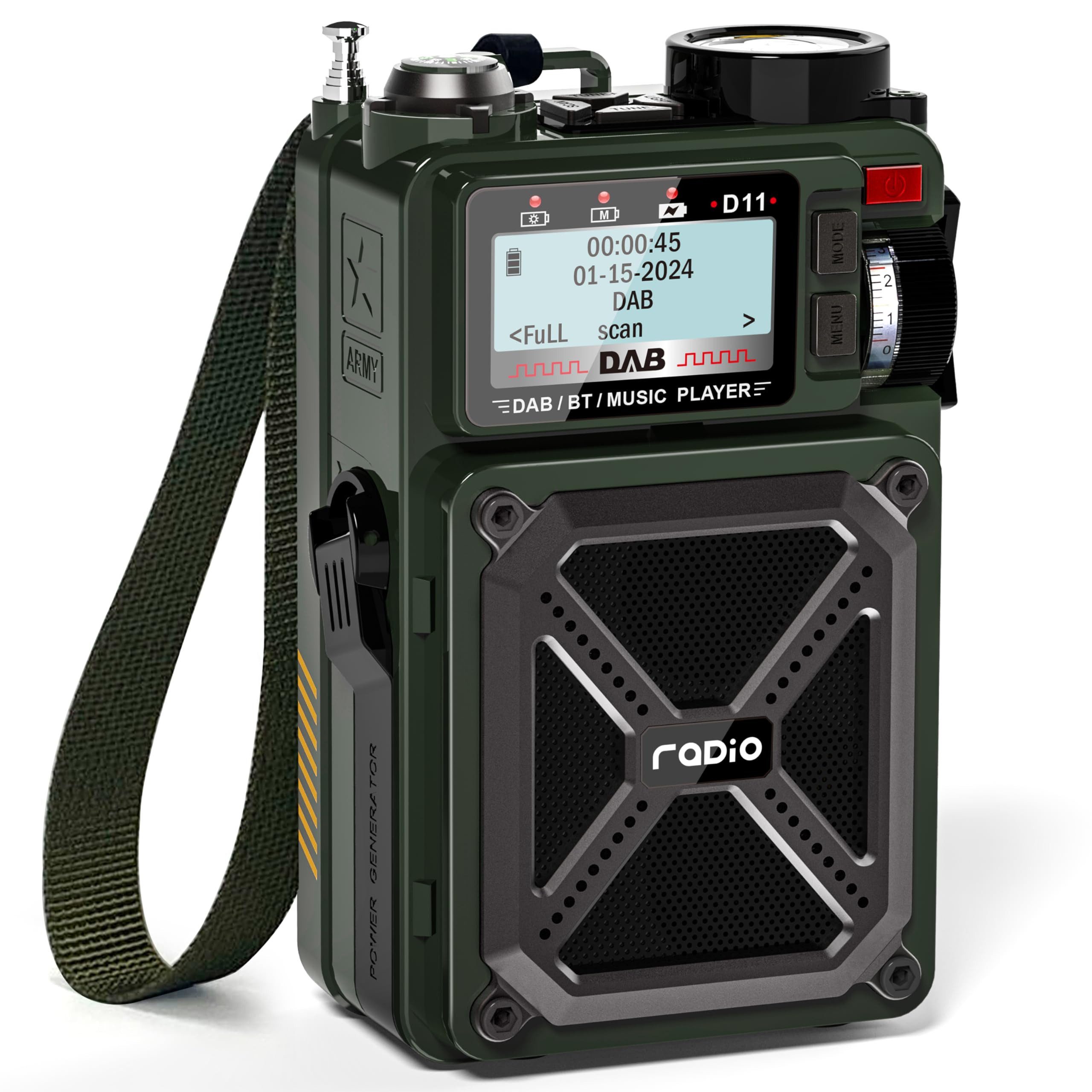 Greadio Tragbares DAB/DAB+ & FM Digitalradio, D11 Radio (FM-Empfang, Ein-Tasten-Scan, Sleep-Modus, 80 Senderspeicher, DAB/DAB+, 8 Weißrausch- und Naturgeräusche, 4000mAh Akku, Bluetooth 5.3, Weißrausch, SOS & Grün)