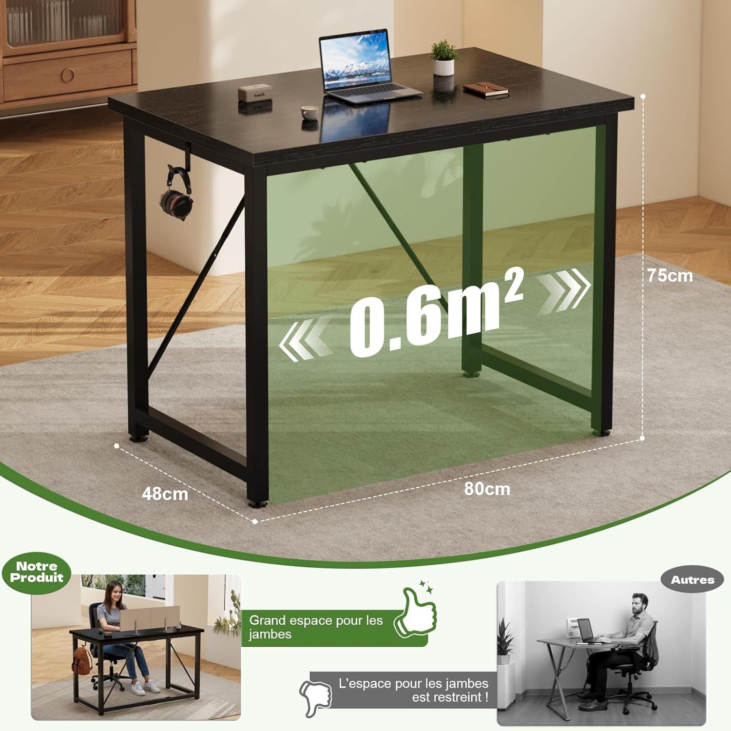 HOMALL Gamingtisch Computertisch, geeignet für kompakte Räume: 80/100/120/140 cm (Kompakter Schreibtisch und Spieltisch, maximale Tragkraft 130 Kilogramm)