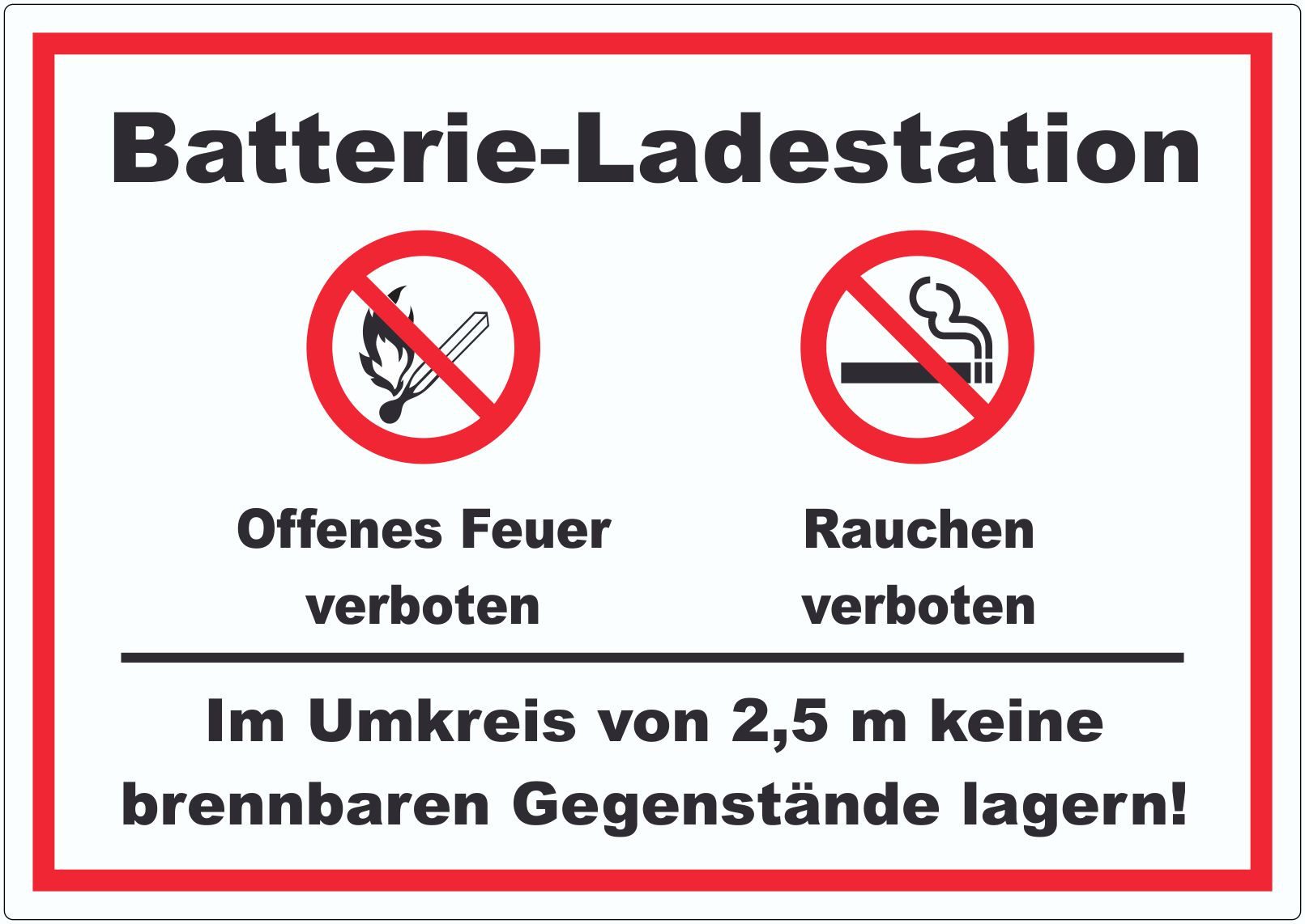 HB-Druck Aufkleber Batterie Ladestation offenes Feuer und rauchen verboten Aufkleber, wetterfest, UV-beständig, kratzfest