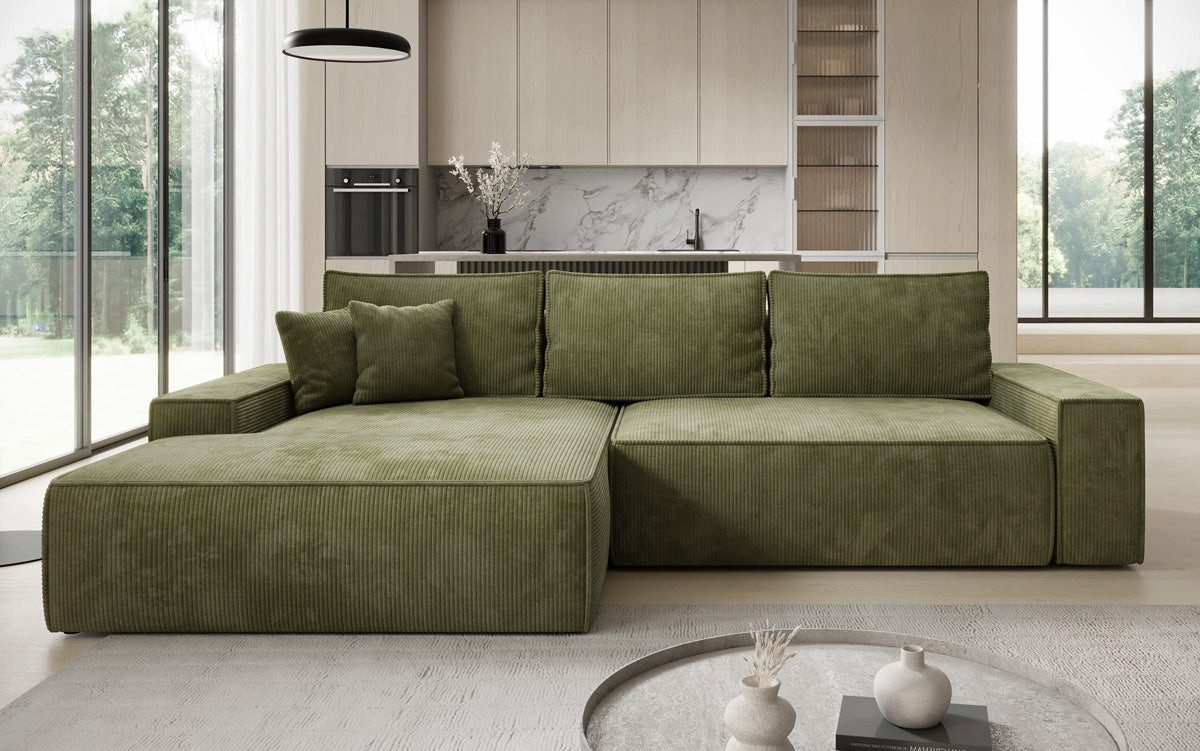Luxusbetten24 Schlafsofa Designer Sofa Verona mit breiter Ottomane, mit Schlaffunktion und Stauraum