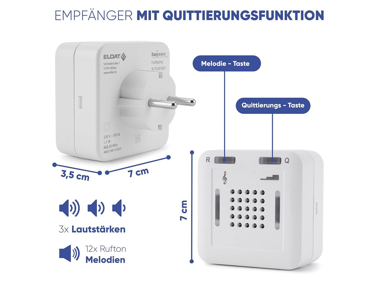 Eldat Eldat Hausnotruf RS16 Alarmsirene (Funkreichweite im freien Feld 100 Meter)