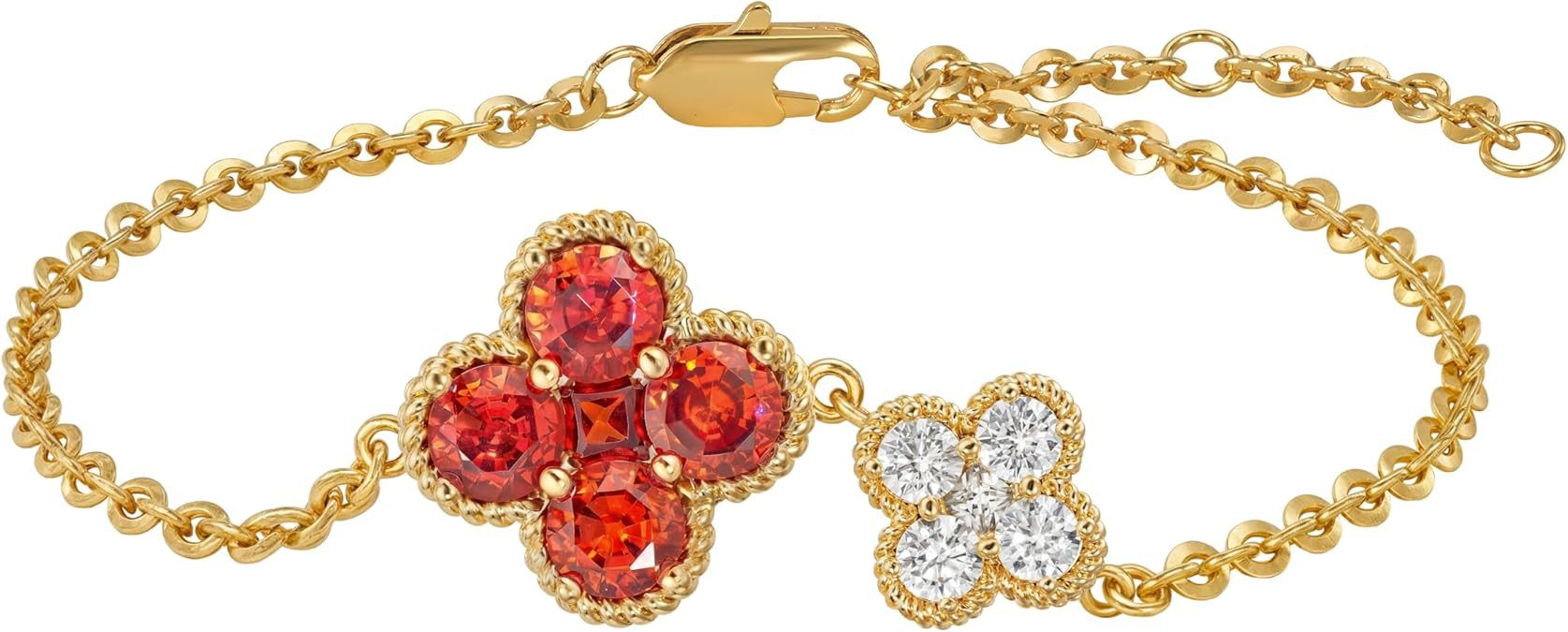 Jumpeak Armband Vierblättriges Kleeblatt-Armband,Armband Damen,Edelstein-Armband, D/E VVS/VS,Diamond,Armband Gold 585,Kommunion Geschenk,Jahrestag
