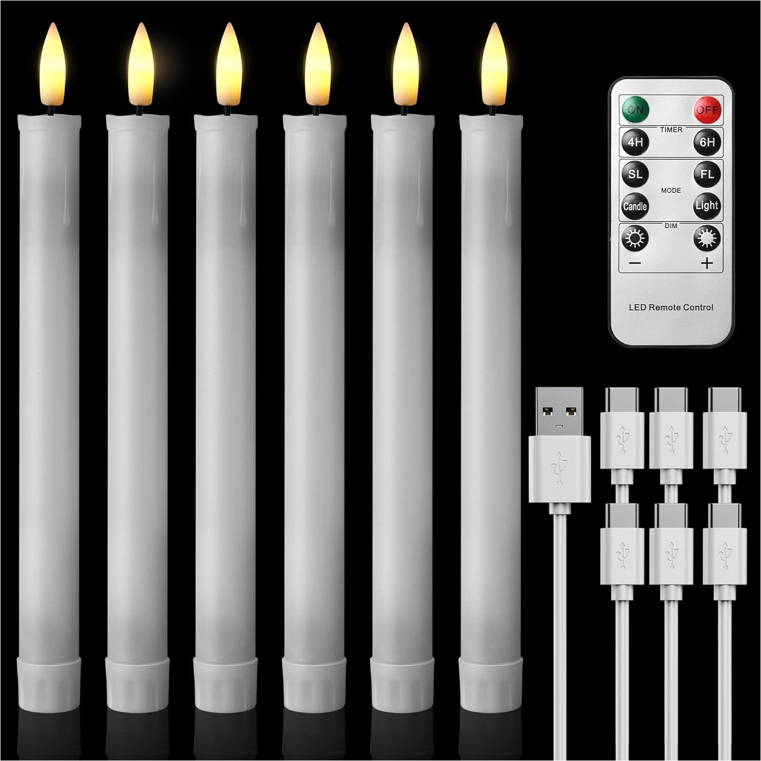 LED-Kerze 6er LED Stabkerzen Wiederaufladbare mit Timer und Fernbedienung
